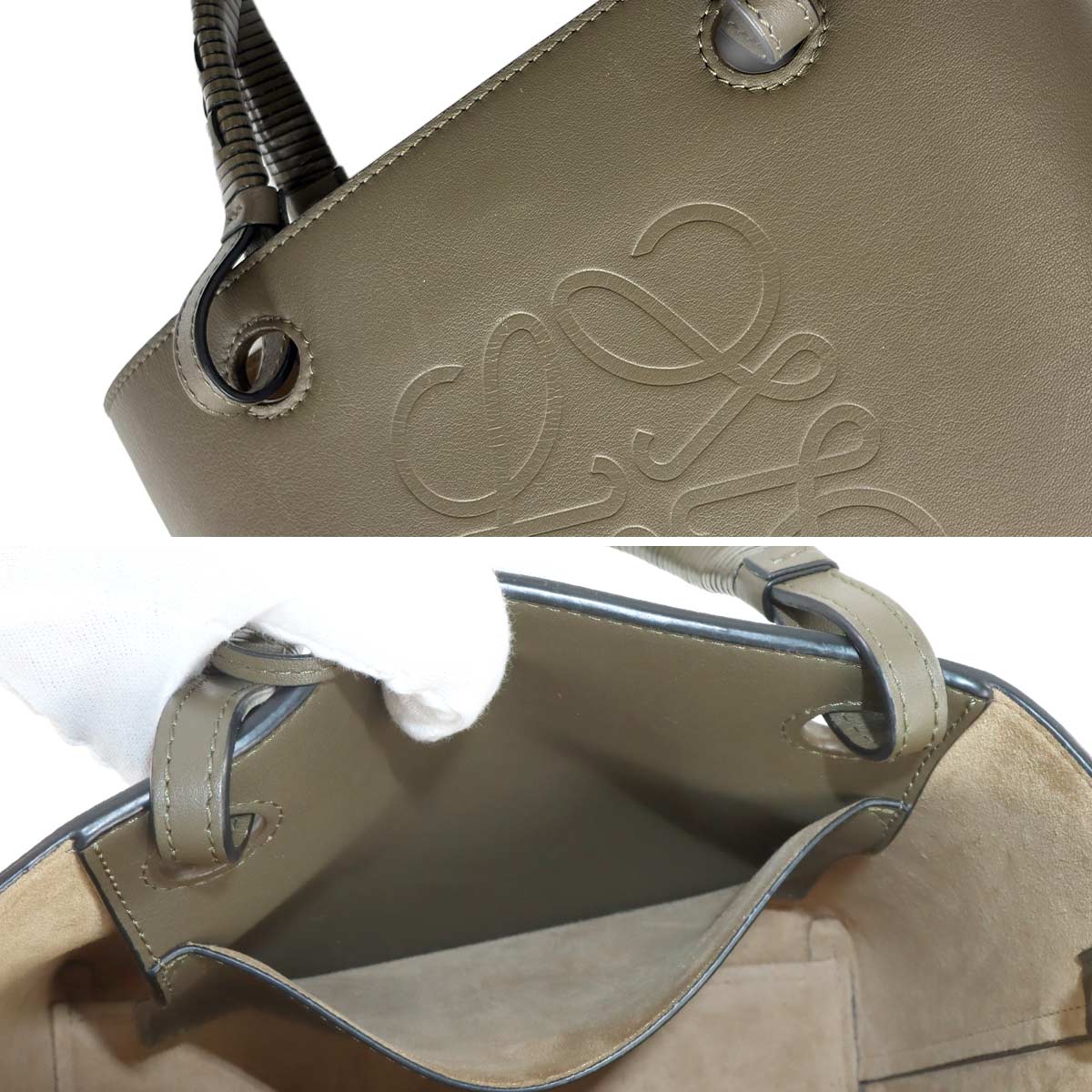 Anagram Mini Tote Shouder Bag Leather Khaki Purse