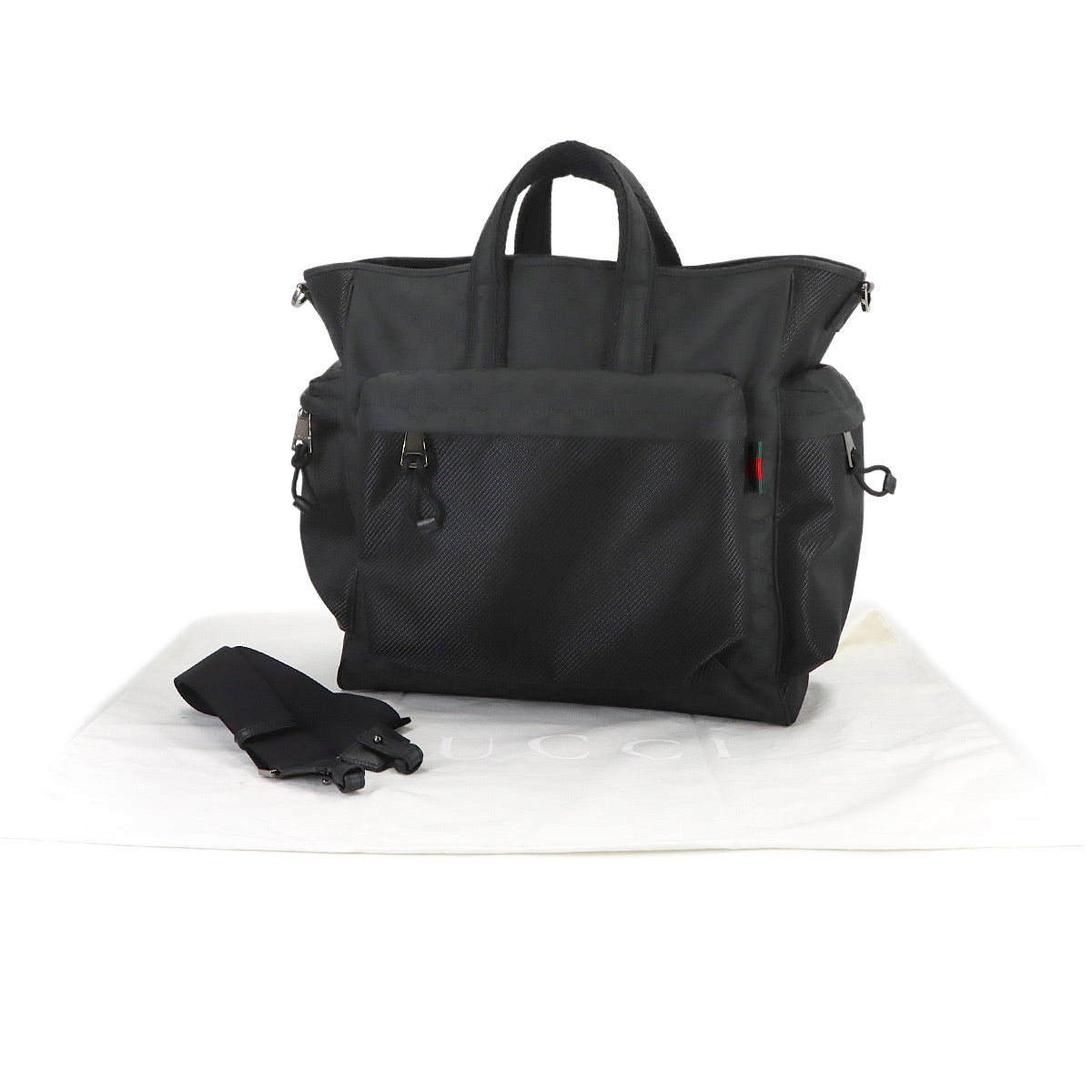 GG Nylon Tote Bag Leather Black 449178 Purse