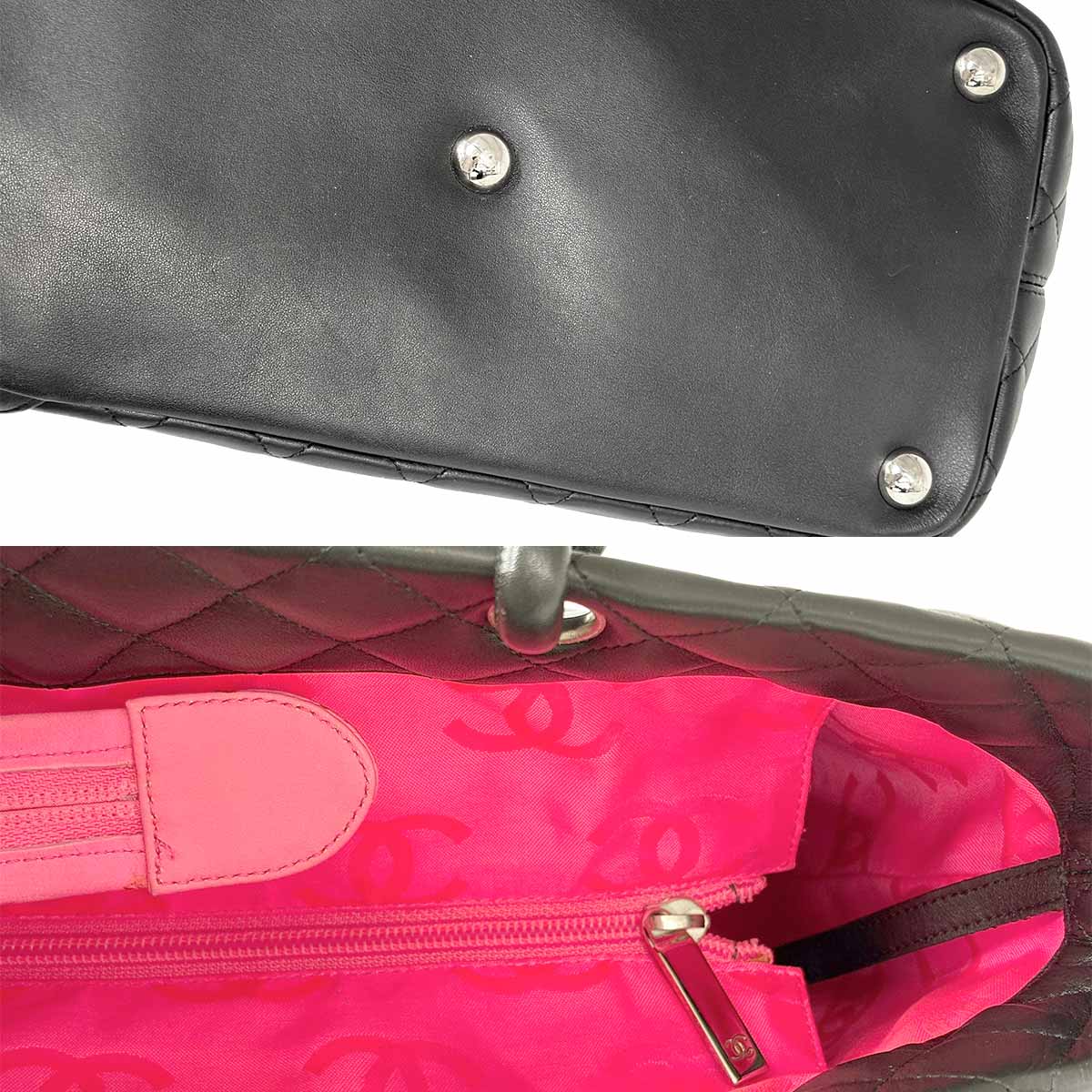 Cambon Line Large Tote Bag Leather Black A25169 Purse