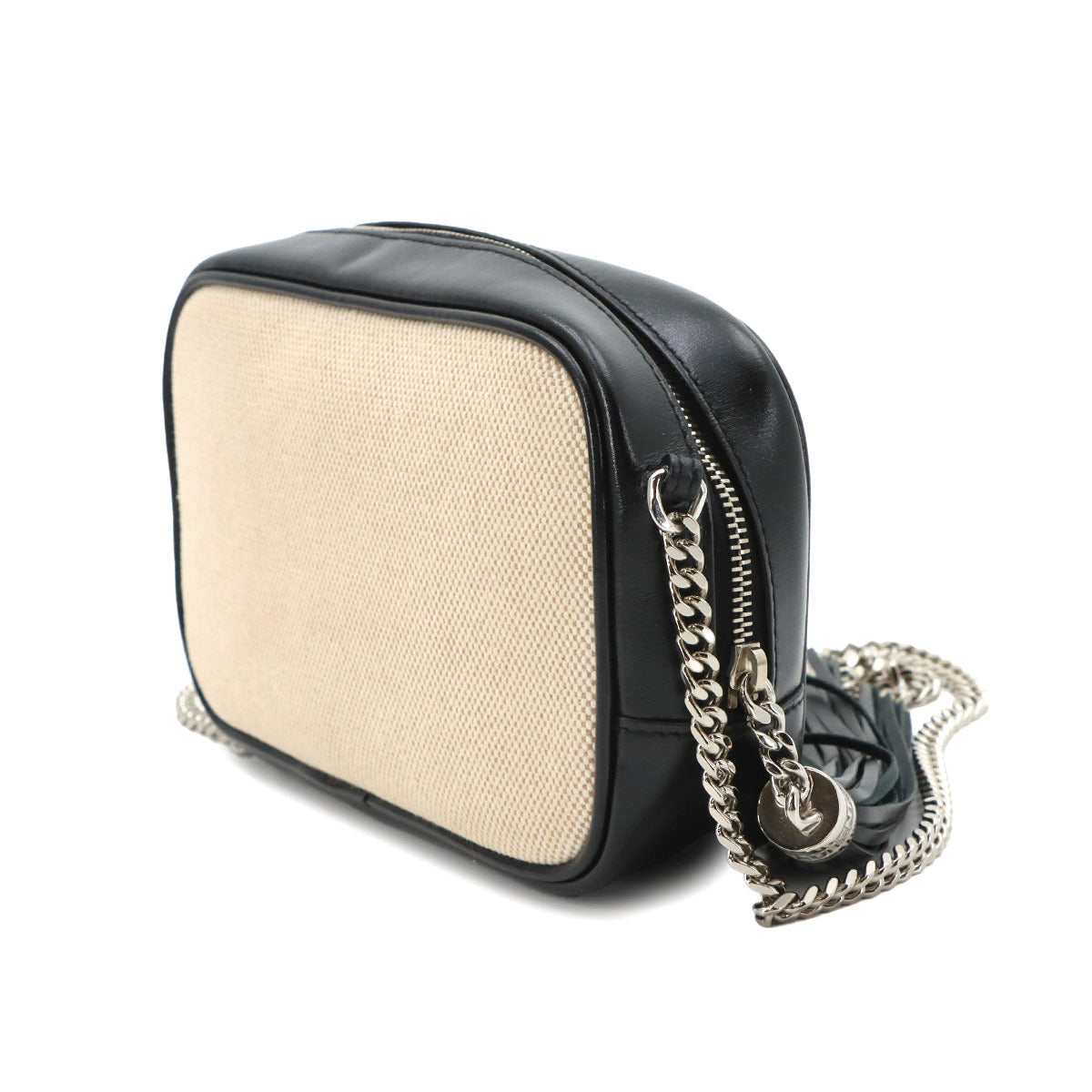 Lou Camera Chain Shoulder Bag Canvas Leather Beige 612563