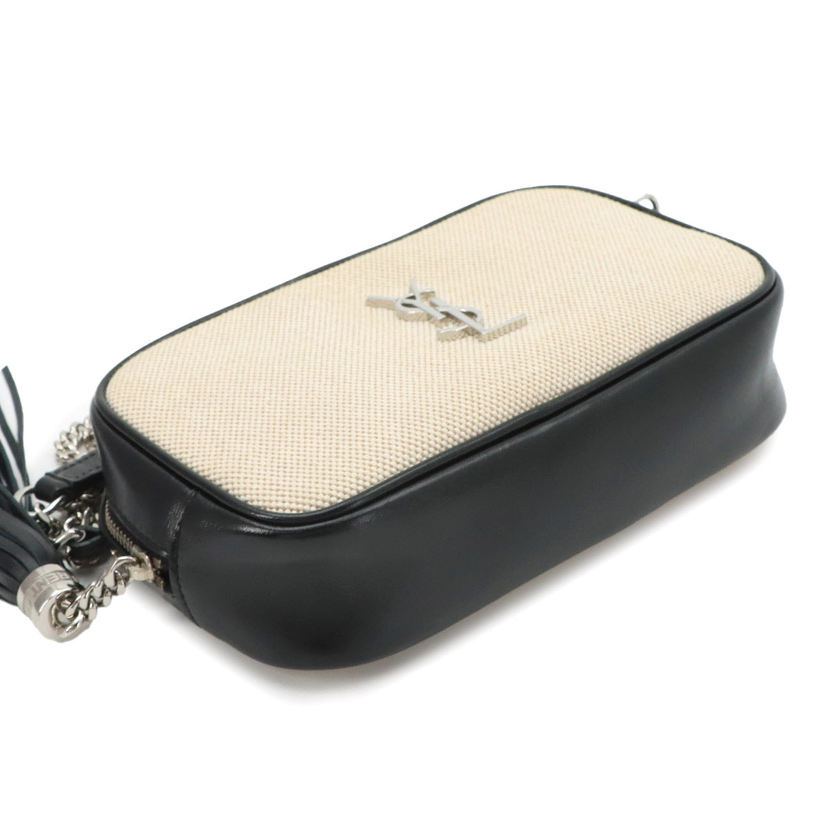 Lou Camera Chain Shoulder Bag Canvas Leather Beige 612563
