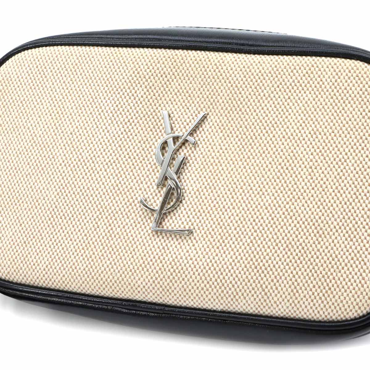 Lou Camera Chain Shoulder Bag Canvas Leather Beige 612563