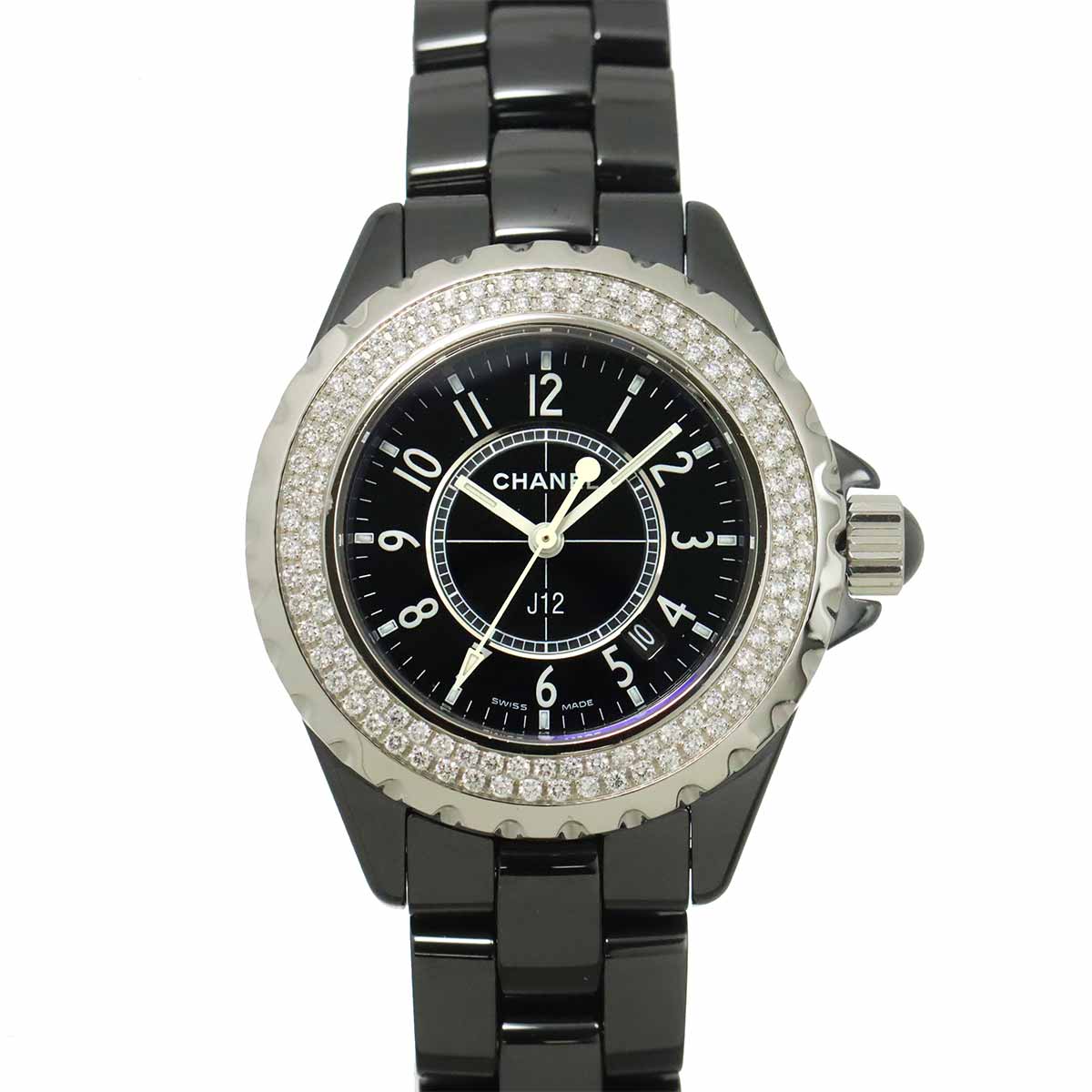 J12 33mm H0949 Diamond bezel Ceramic Date Black Dial Ladies
