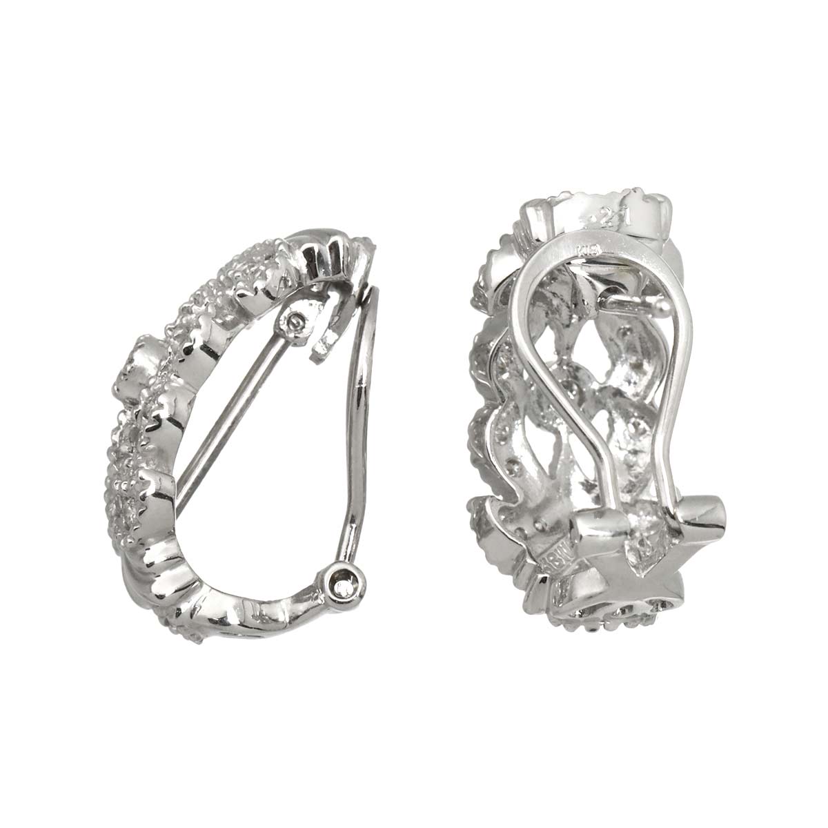 Diamond 0.21ct/0.21ct Earrings Pierced Clip-on 18K K18 WG 750