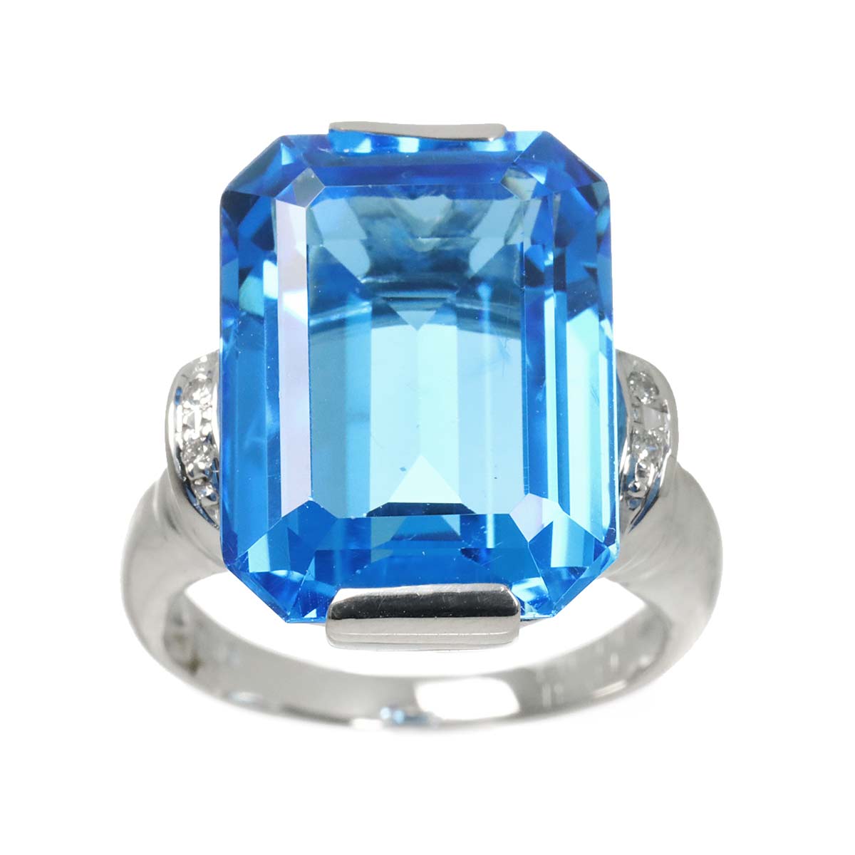 Blue Topaz 1.831ct Diamond 0.03ct Ring 18K WG 750 size6(US)