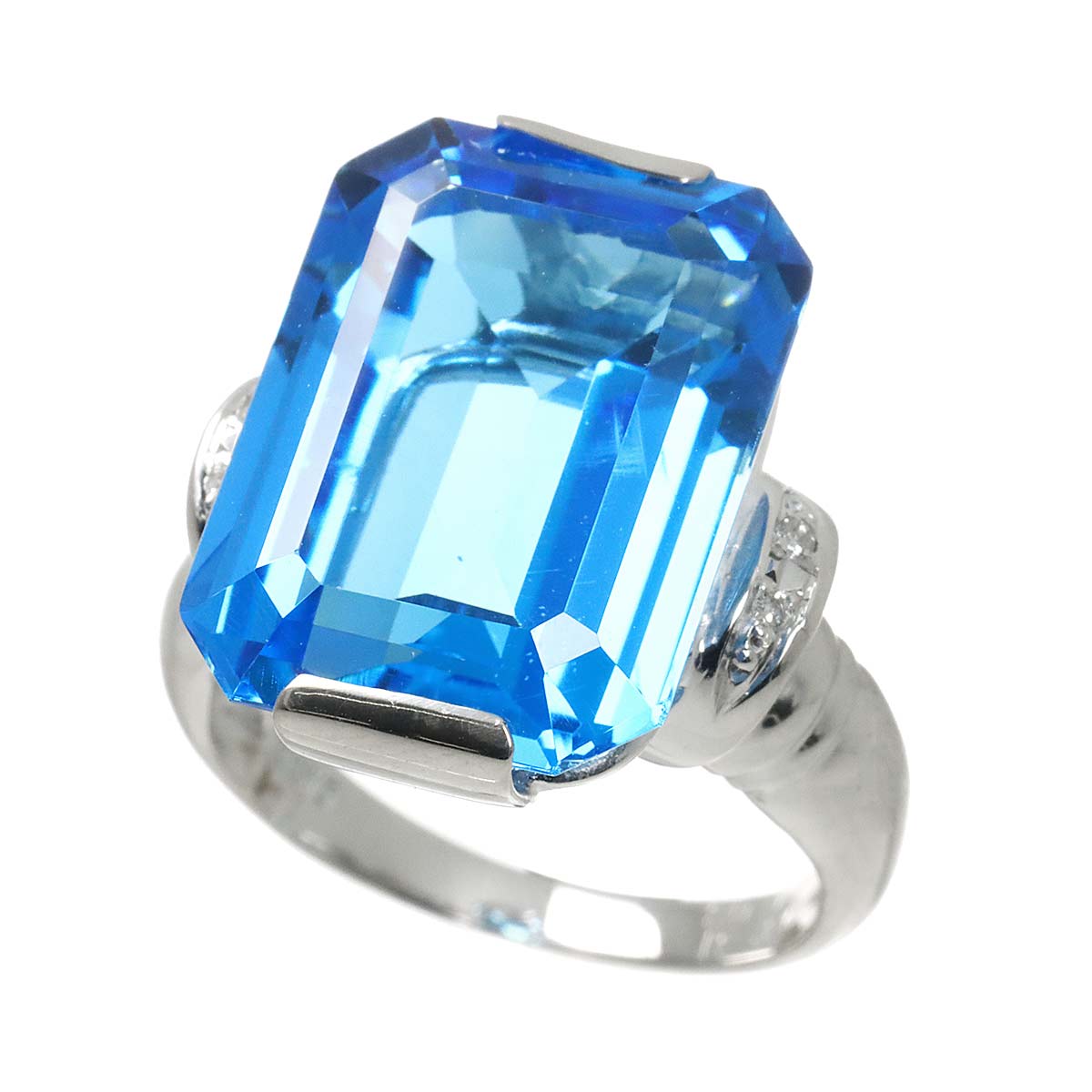 Blue Topaz 1.831ct Diamond 0.03ct Ring 18K WG 750 size6(US)