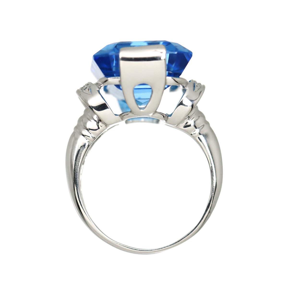 Blue Topaz 1.831ct Diamond 0.03ct Ring 18K WG 750 size6(US)