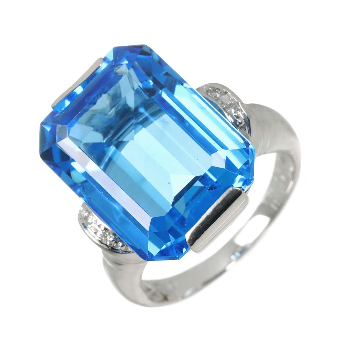 Blue Topaz 1.831ct Diamond 0.03ct Ring 18K WG 750 size6(US)
