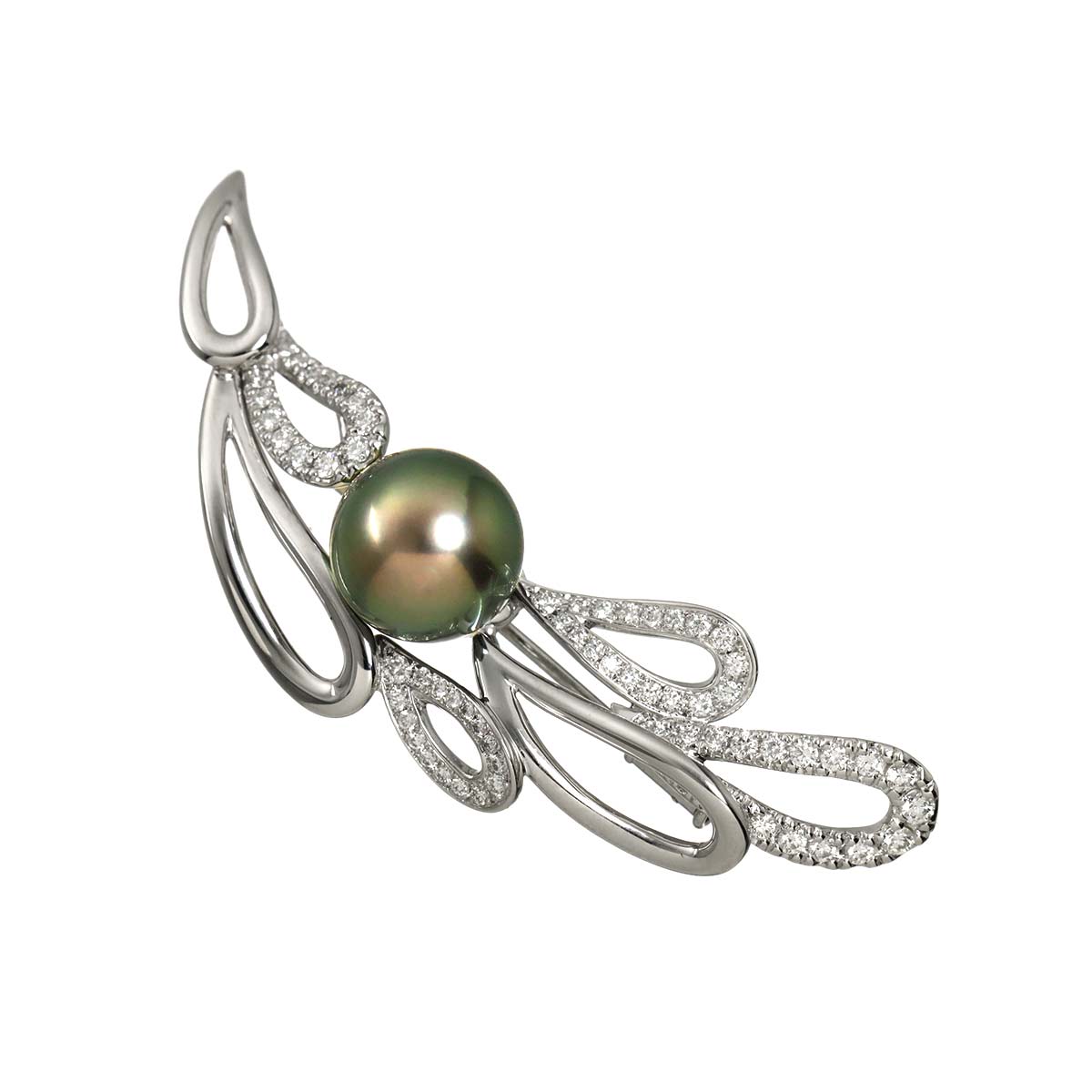 South Sea pearl 11.2mm Diamond 0.66ct Brooch 18K WG 750
