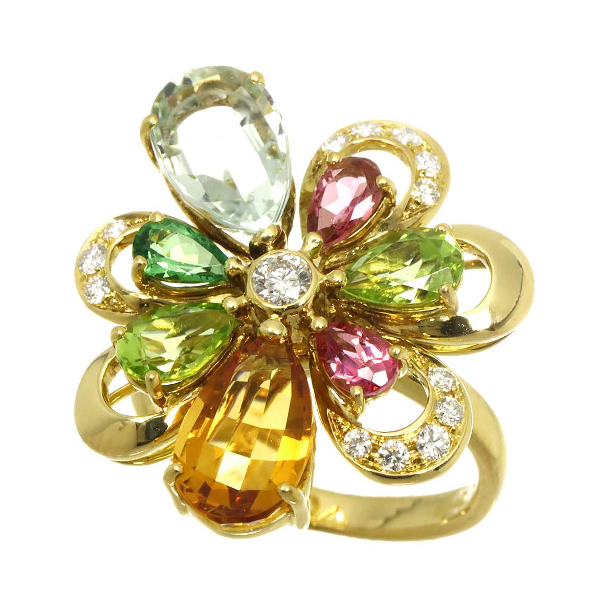 Citrine Diamond 0.20ct Multi Stone Ring 18K YG Size4.75-5(US)
