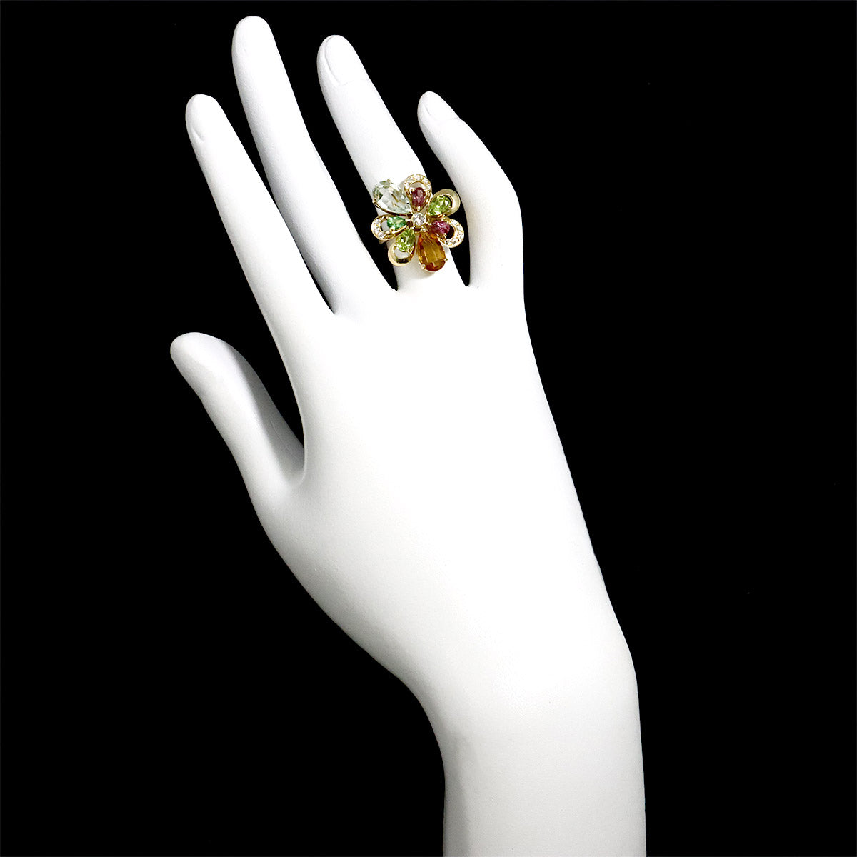 Citrine Diamond 0.20ct Multi Stone Ring 18K YG Size4.75-5(US)