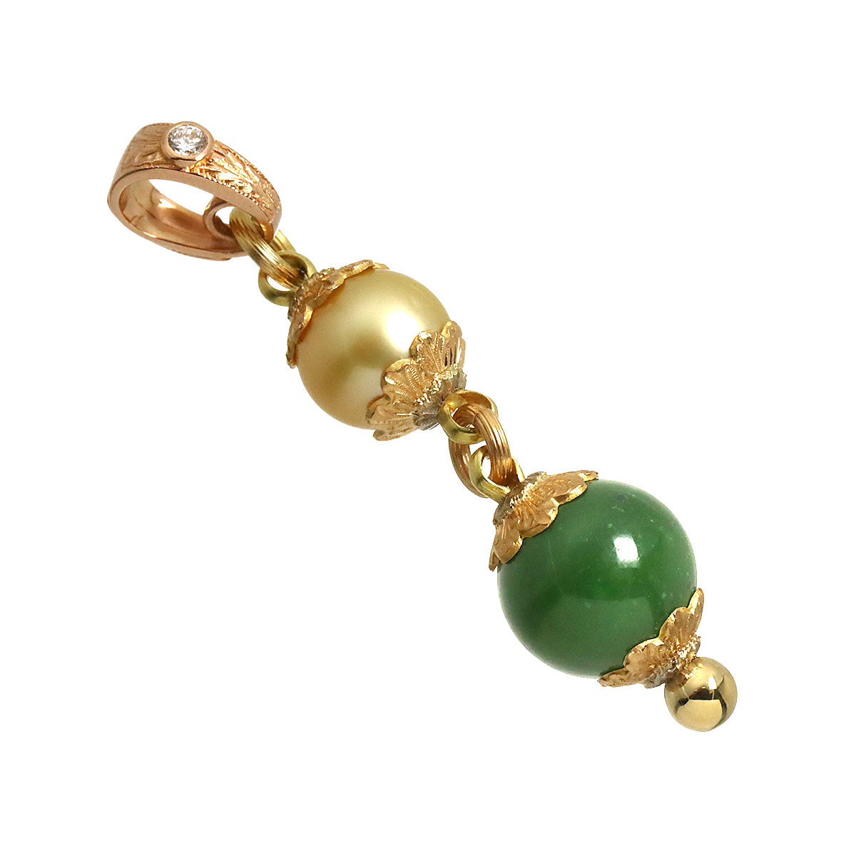 Nephrite Pearl Diamond Pendant Top 18K YG PG 750