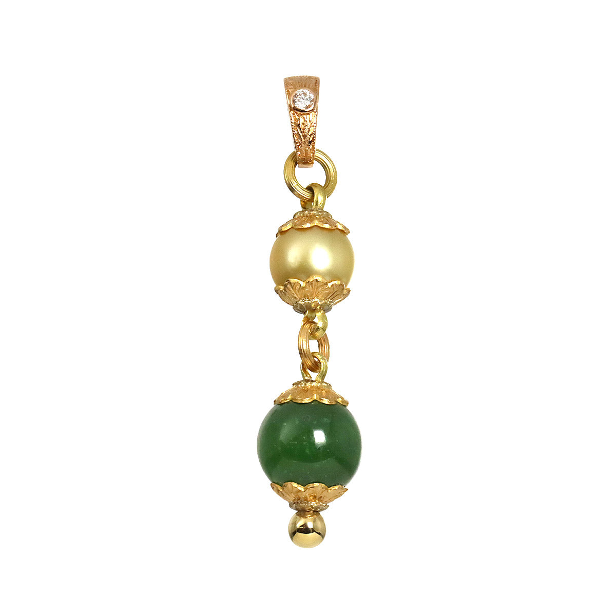 Nephrite Pearl Diamond Pendant Top 18K YG PG 750