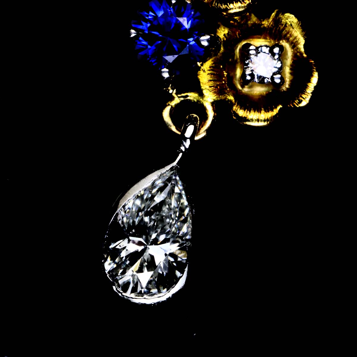 as Time Diamond Sapphire Onyx Brooch 18K YG 750 Pt