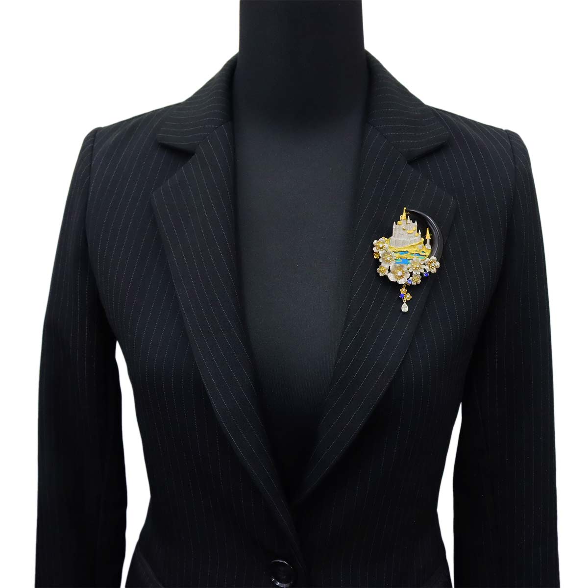 as Time Diamond Sapphire Onyx Brooch 18K YG 750 Pt