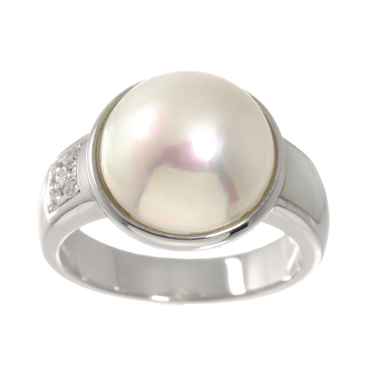 Mabe Pearl Diamond 0.05ct MOP Ring 18K WG 750 6-6.25(US)