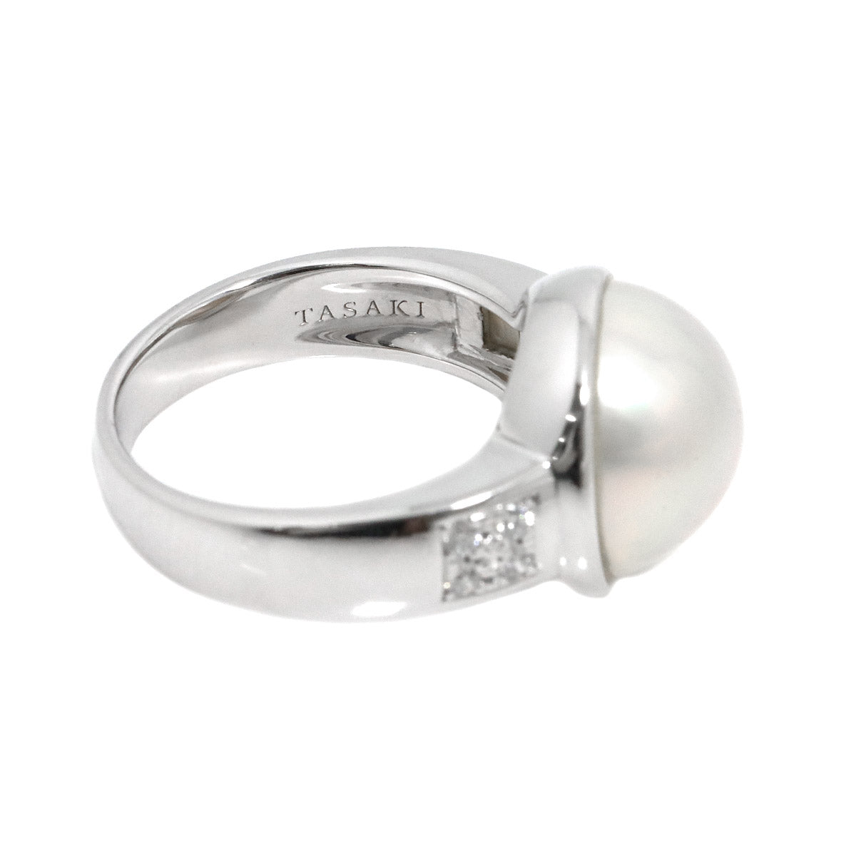 Mabe Pearl Diamond 0.05ct MOP Ring 18K WG 750 6-6.25(US)