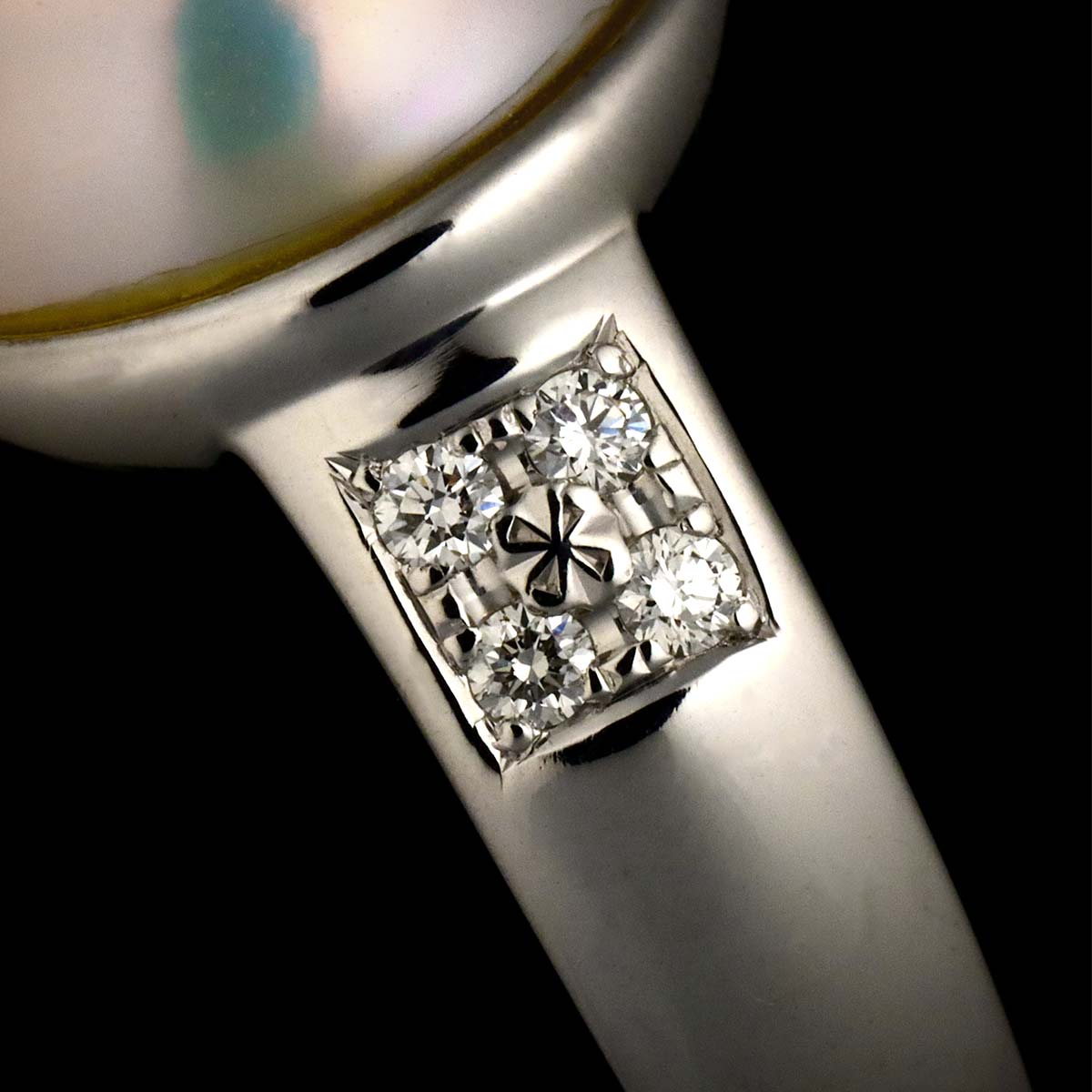 Mabe Pearl Diamond 0.05ct MOP Ring 18K WG 750 6-6.25(US)