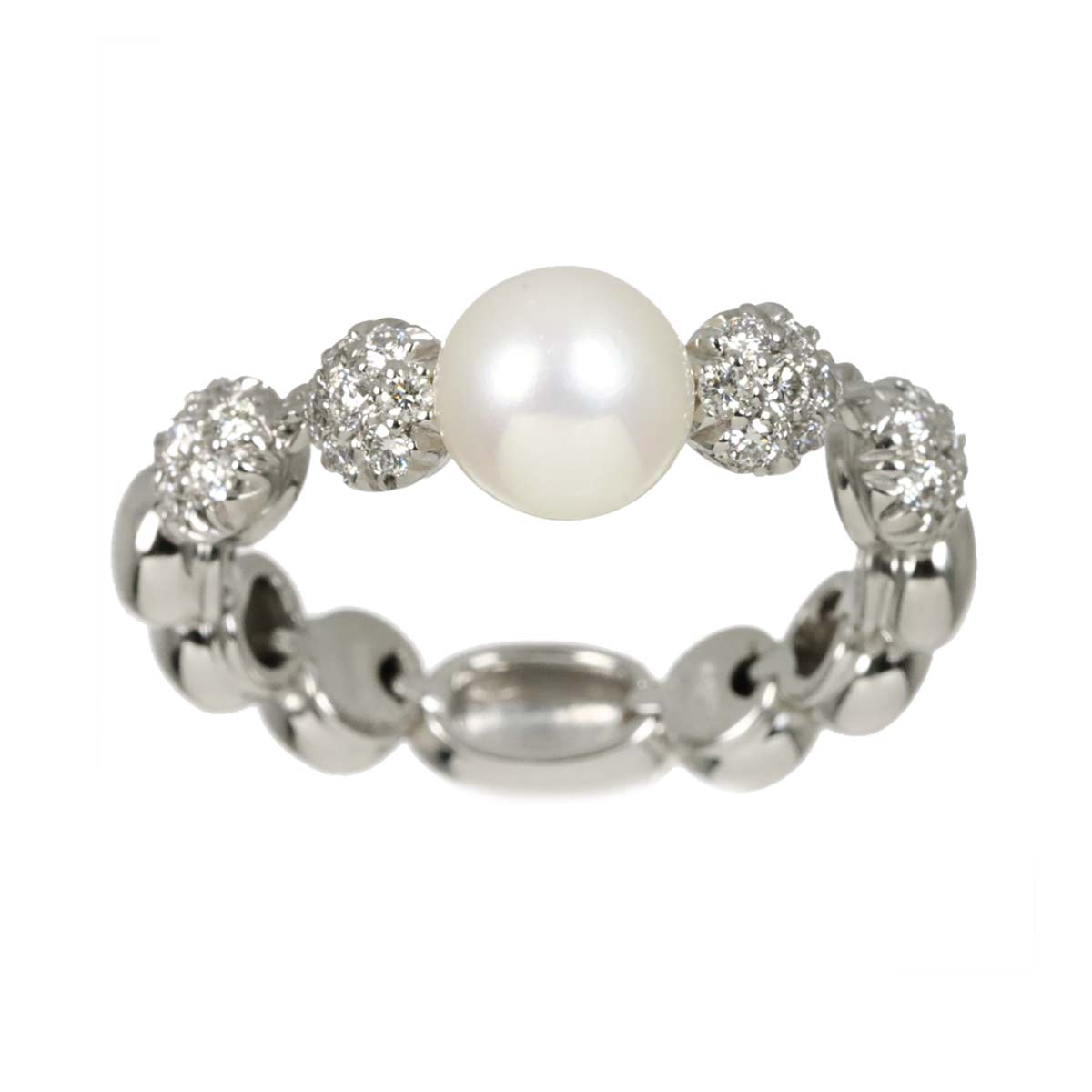 Akoya Pearl Diamond Ring 18K WG size6-6.25(US)