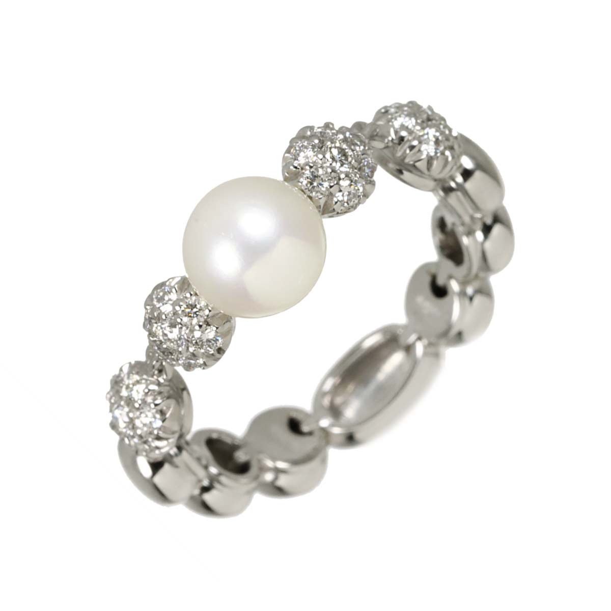 Akoya Pearl Diamond Ring 18K WG size6-6.25(US)