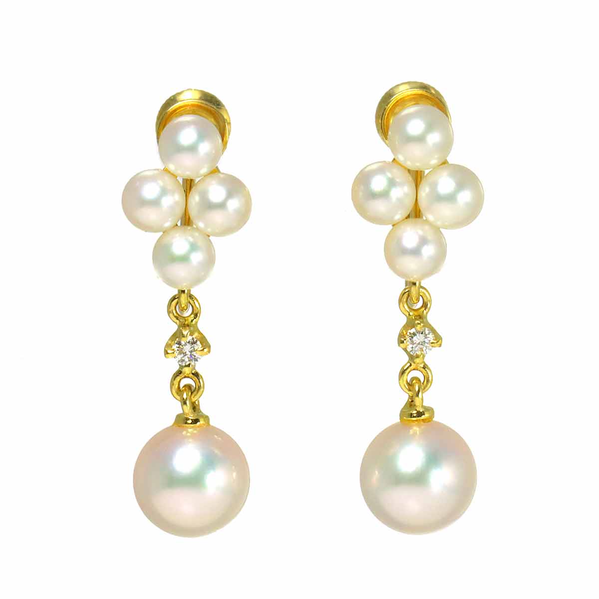 Akoya Pearl 6.5-3.5mm Diamond Earrings 18K Yellow Gold 750