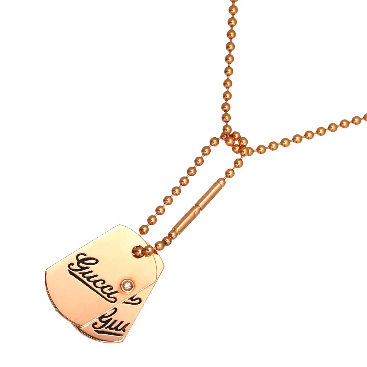 Dog tags Diamond Necklace 18K Pink Gold 750