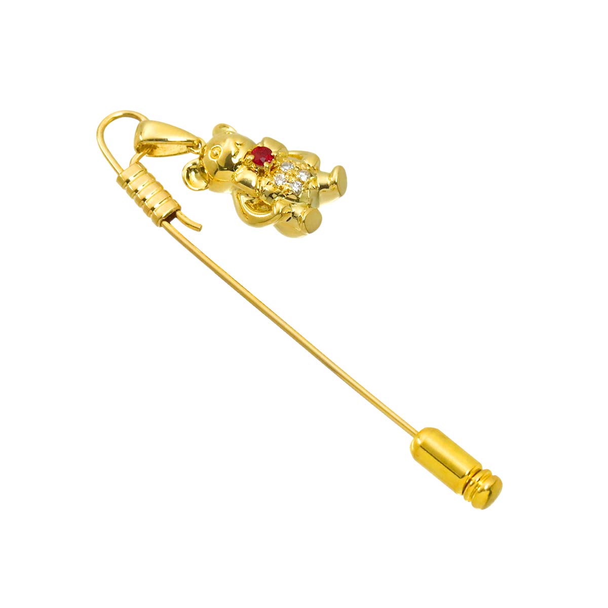 Diamond 0.04ct Ruby Brooch 18K Yellow Gold 750