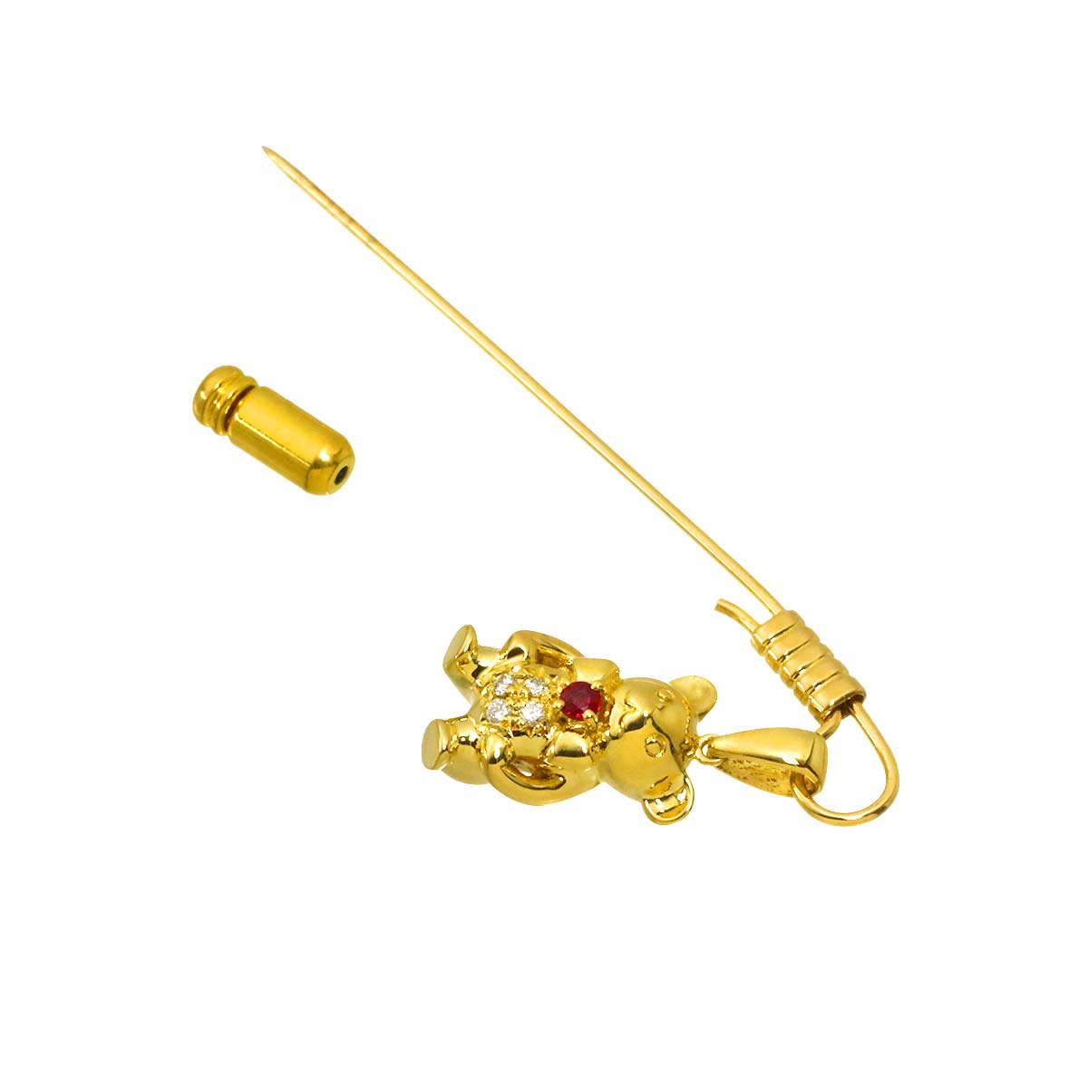 Diamond 0.04ct Ruby Brooch 18K Yellow Gold 750