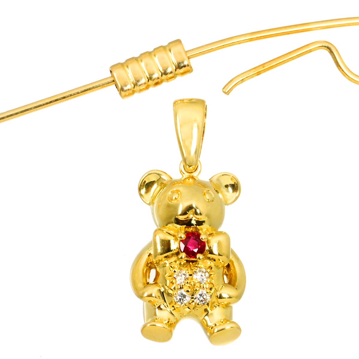 Diamond 0.04ct Ruby Brooch 18K Yellow Gold 750