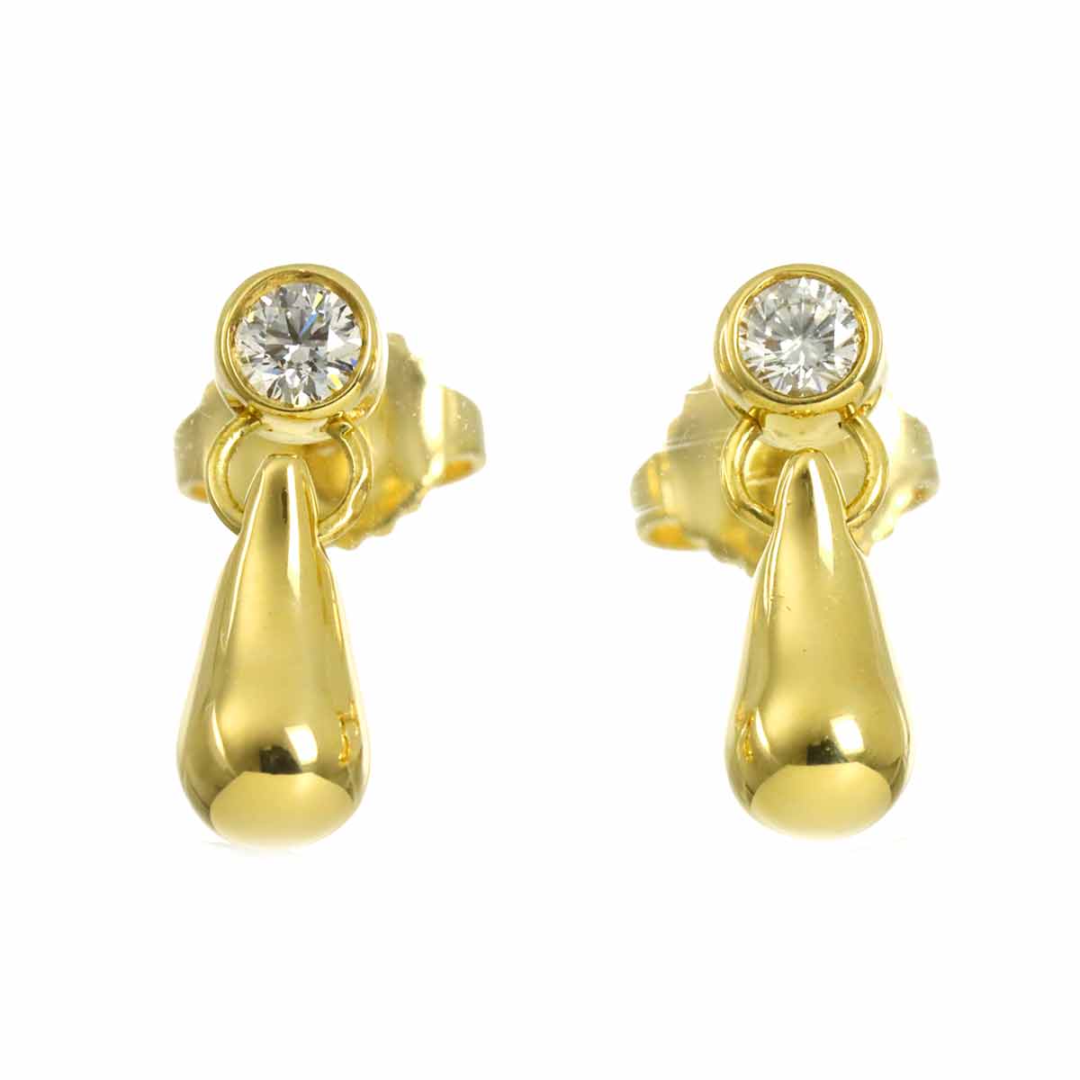 Teardrop Diamond Earrings Pierced 18K Yellow Gold 750