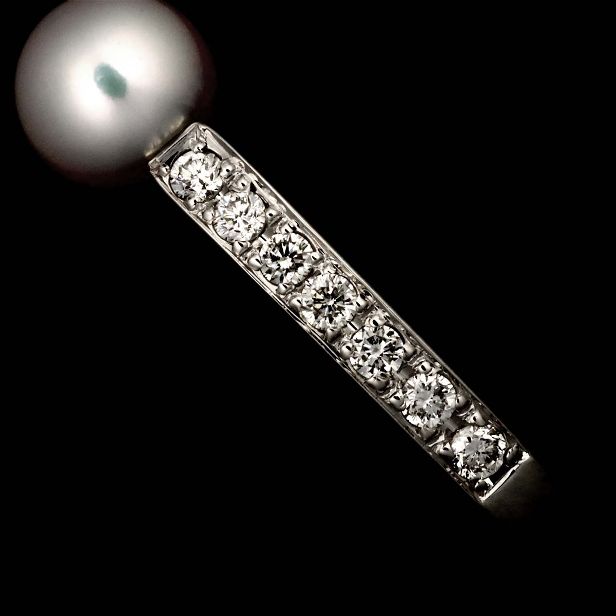 Akoya Pearl 4.9mm Diamond 0.11ct Ring 18K WG 750 Size6.75