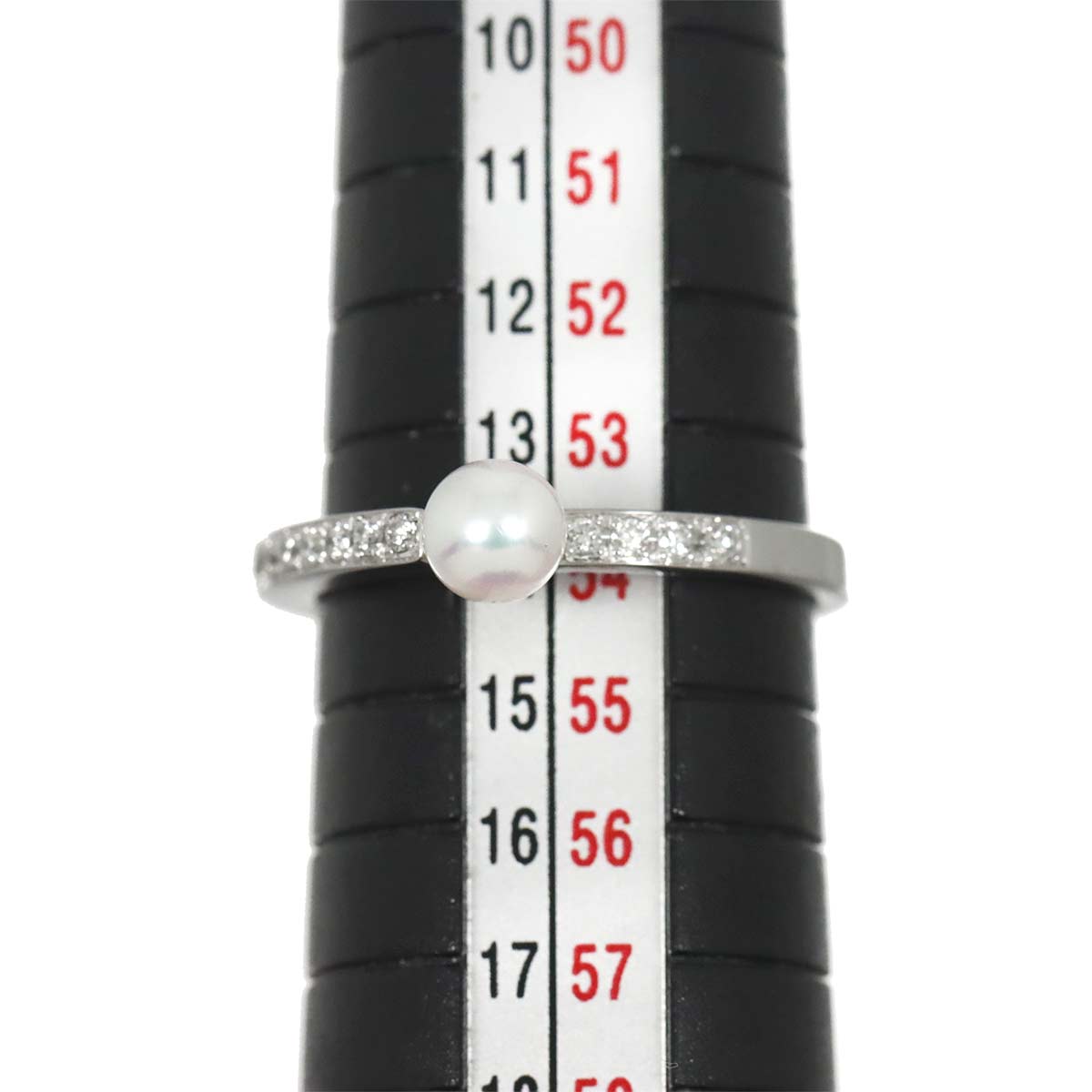 Akoya Pearl 4.9mm Diamond 0.11ct Ring 18K WG 750 Size6.75