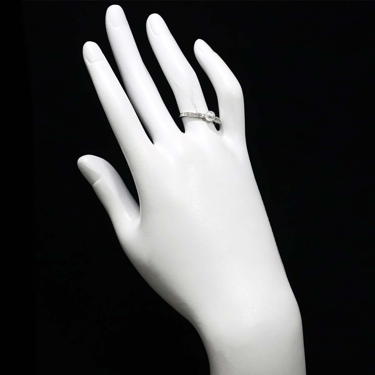 Akoya Pearl 4.9mm Diamond 0.11ct Ring 18K WG 750 Size6.75