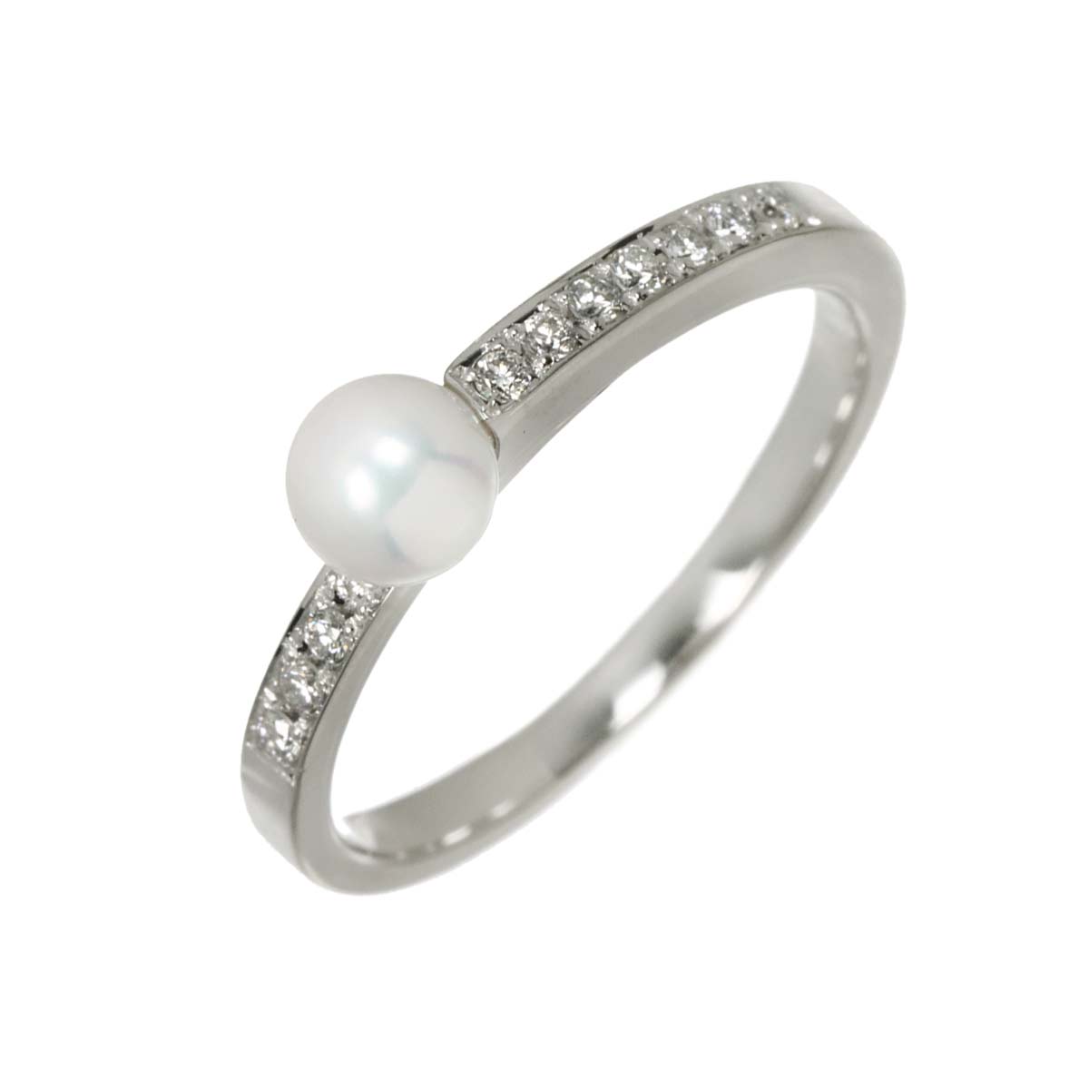 Akoya Pearl 4.9mm Diamond 0.11ct Ring 18K WG 750 Size6.75