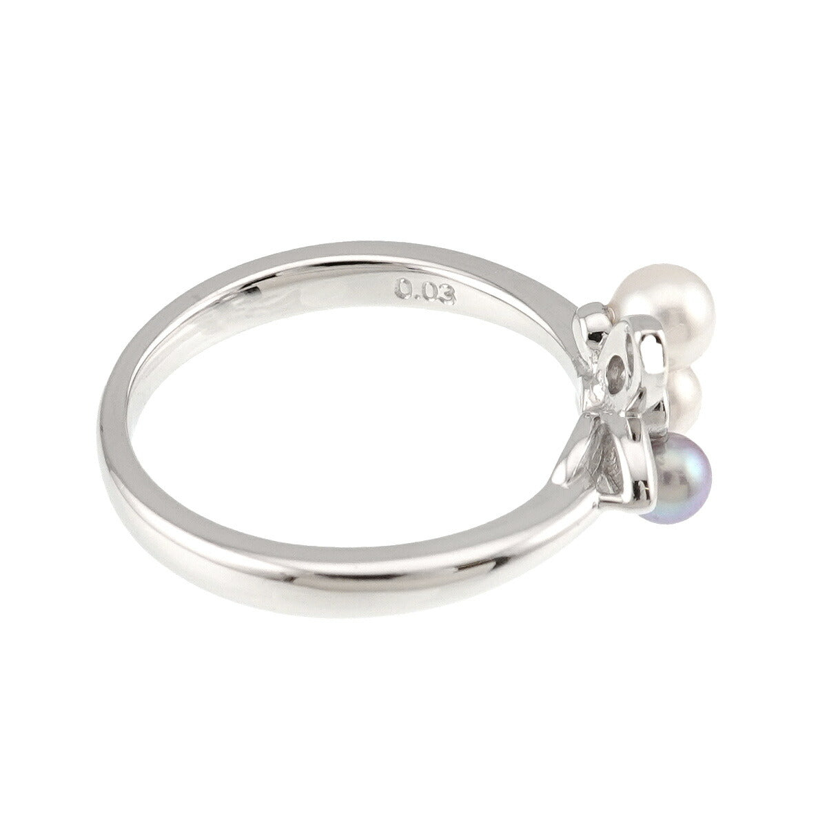 Akoya Pearl 3.9-3.3mm Diamond 0.03ct Ring 18K WG 750 5.25(US)