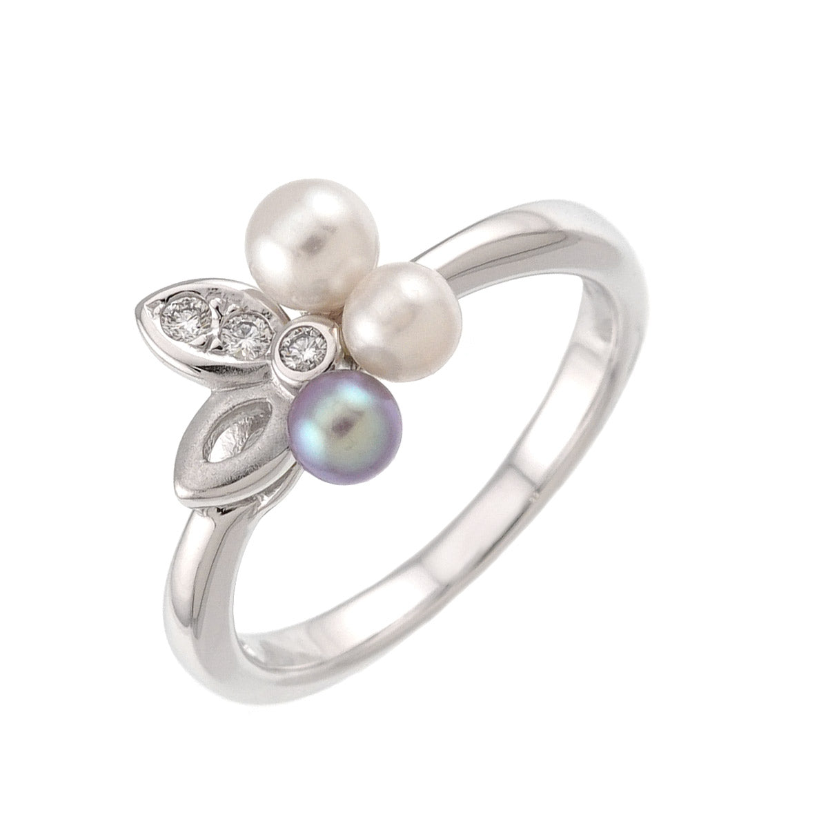 Akoya Pearl 3.9-3.3mm Diamond 0.03ct Ring 18K WG 750 5.25(US)