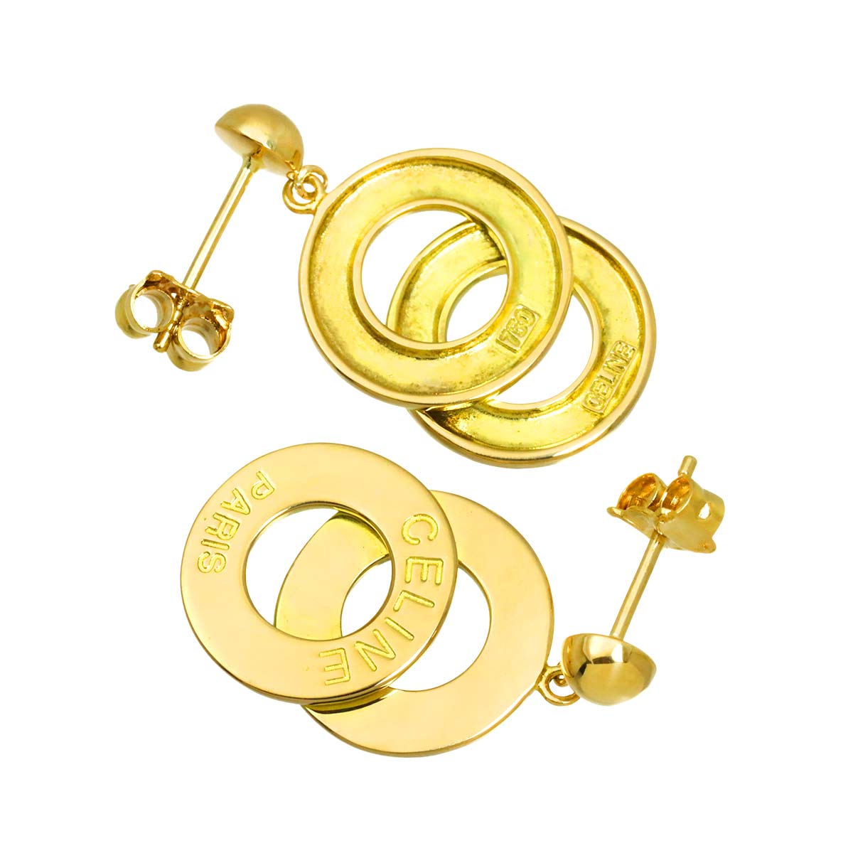 Circle Earrings Pierced 18K K18 YG 750