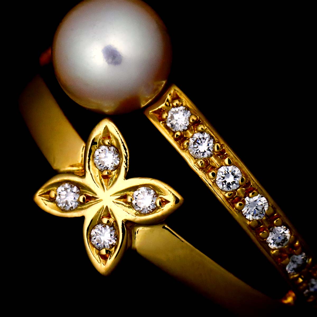 Akoya Pearl 5.5mm Diamond Ring 18K YG 750 Size5.5-5.75(US)