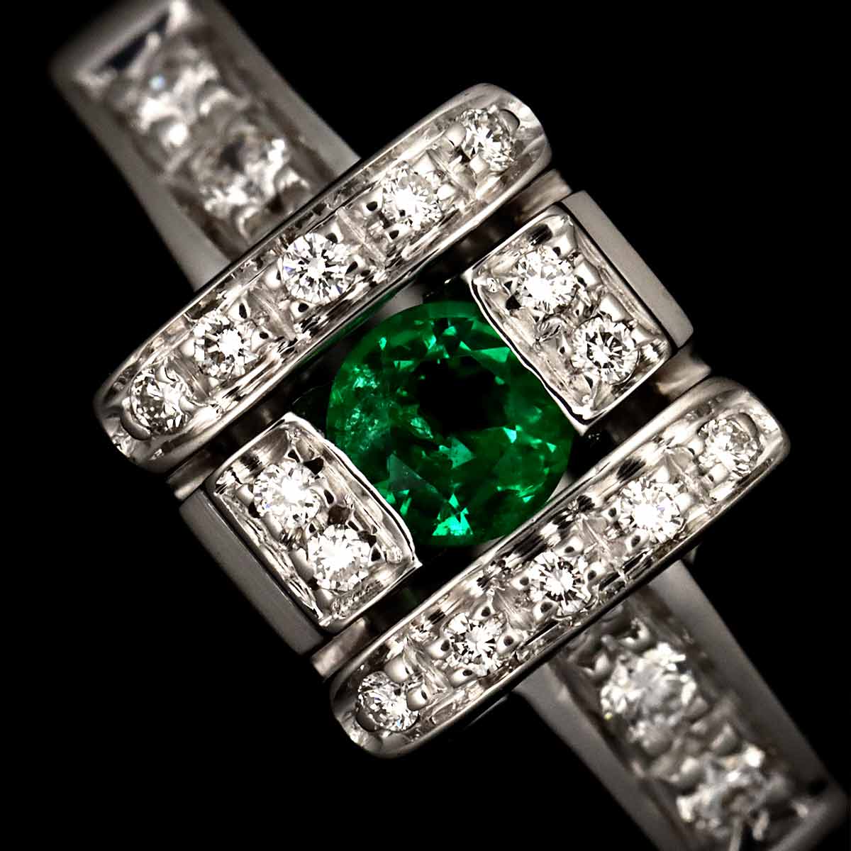 Emerald Diamond Ring 18K White Gold 750 size4.75-5(US)