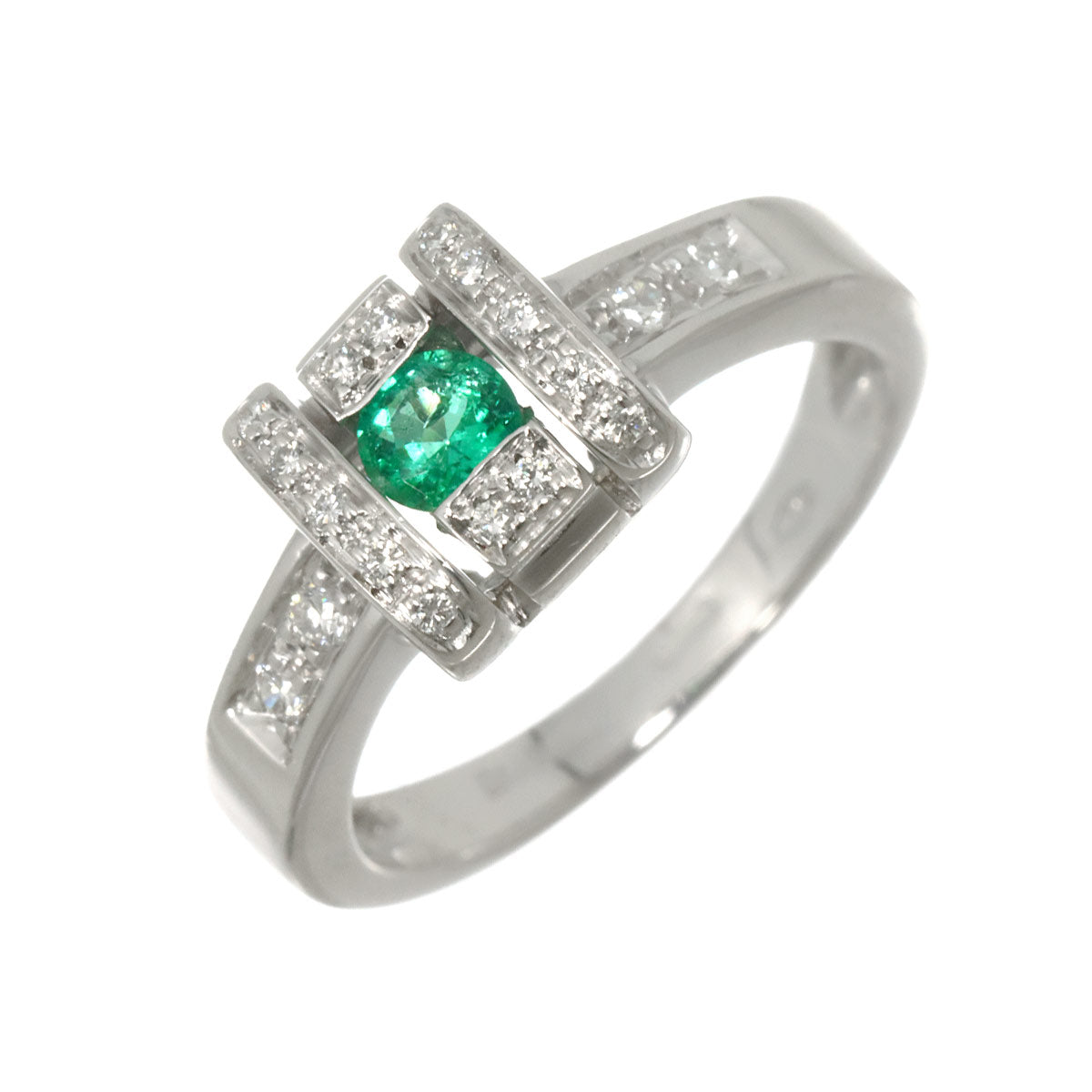 Emerald Diamond Ring 18K White Gold 750 size4.75-5(US)