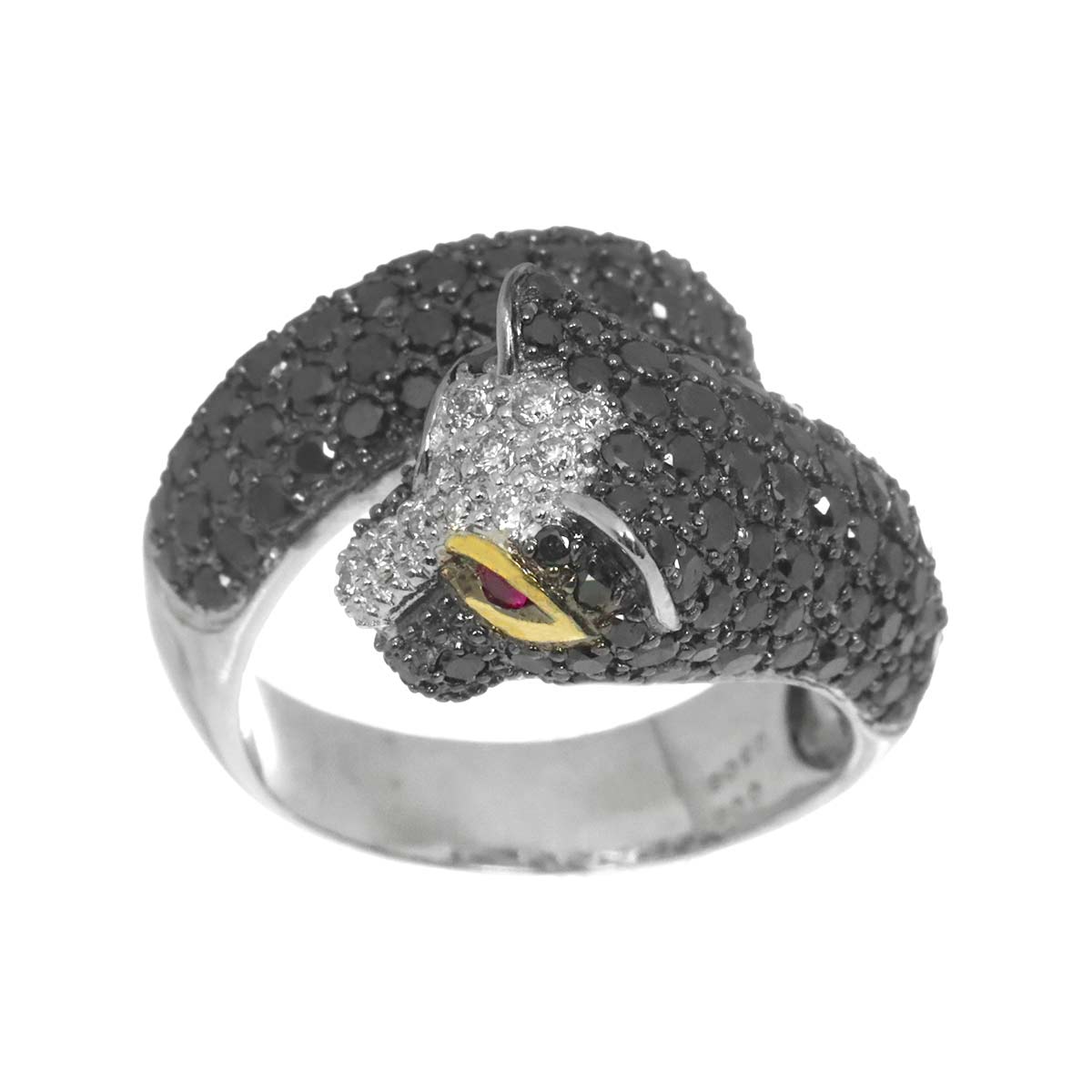 Diamond 3.08ct Ruby 0.06ct Ring 18K K18 WG White Gold size7.5(US)