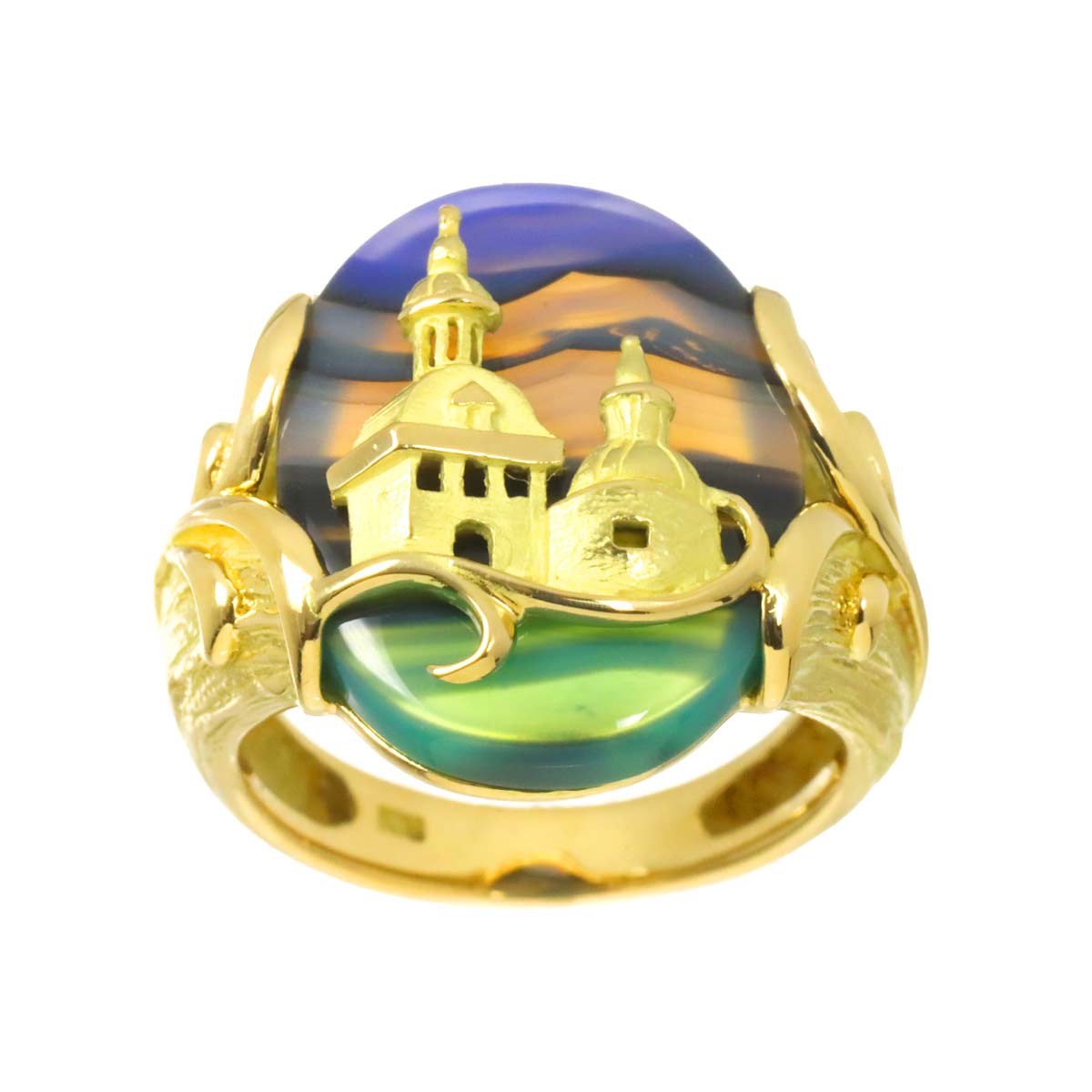 Agate Ring 18K YG Yellow Gold 750 size6(US)