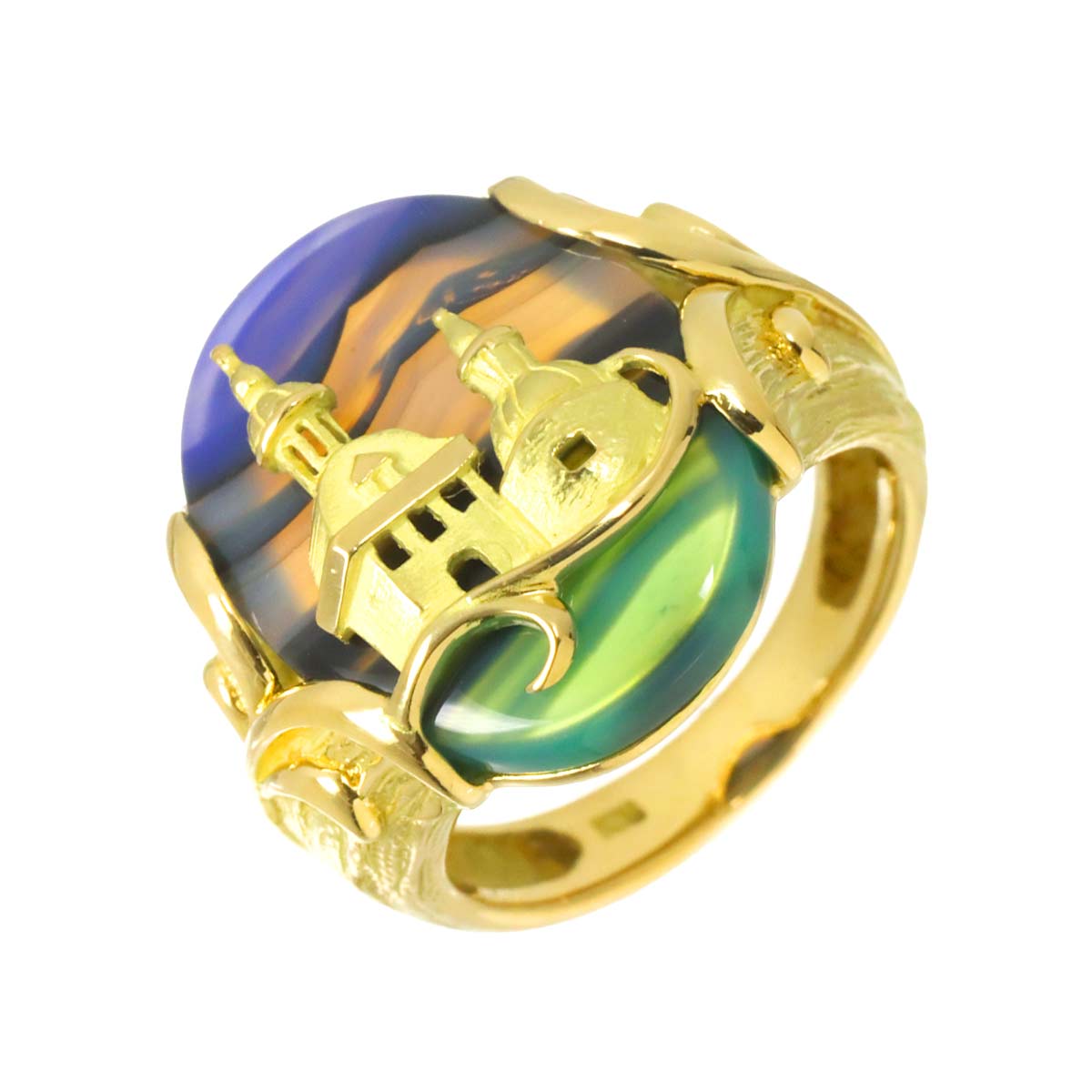 Agate Ring 18K YG Yellow Gold 750 size6(US)
