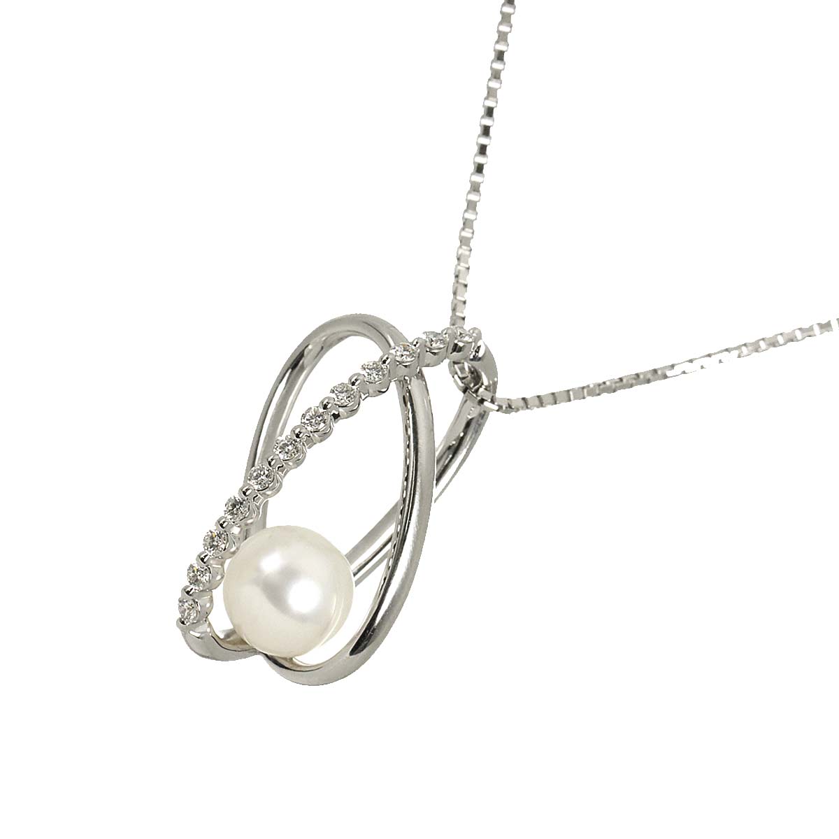 Akoya Pearl 7.6mm Diamond Necklace 18K WG 750