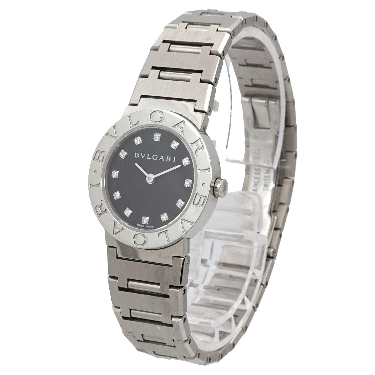 BVLGARIBVLGARI BB26SS 12P Diamond Quartz Black Dial Ladies