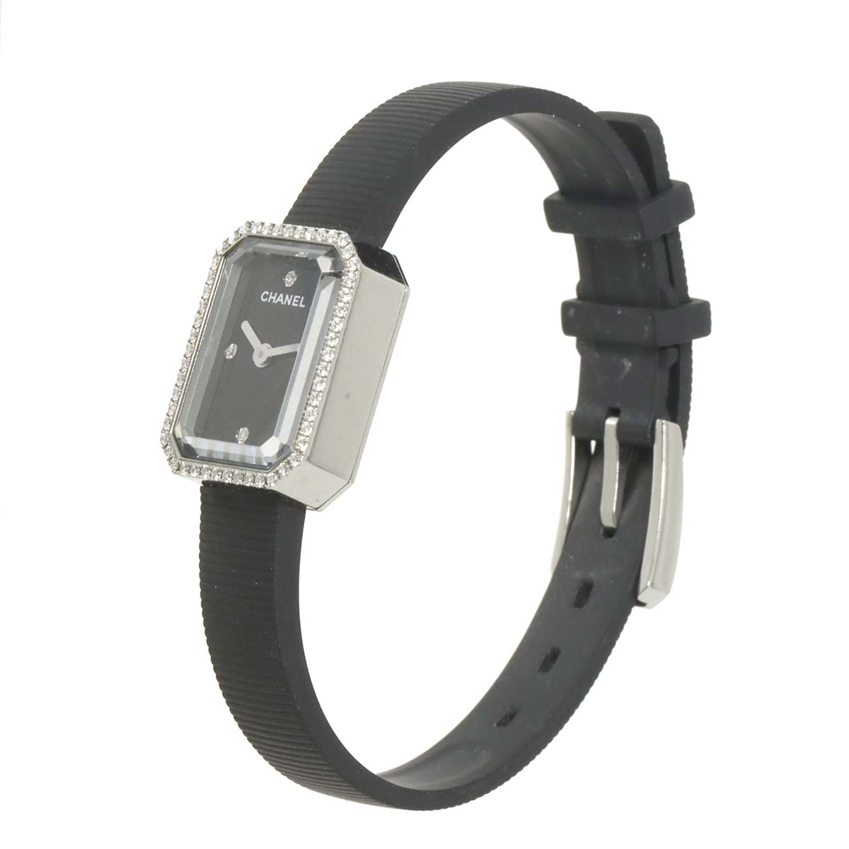 Premiere H2434 Bezel Diamond 4P Rubber Belt Black Dial Ladies
