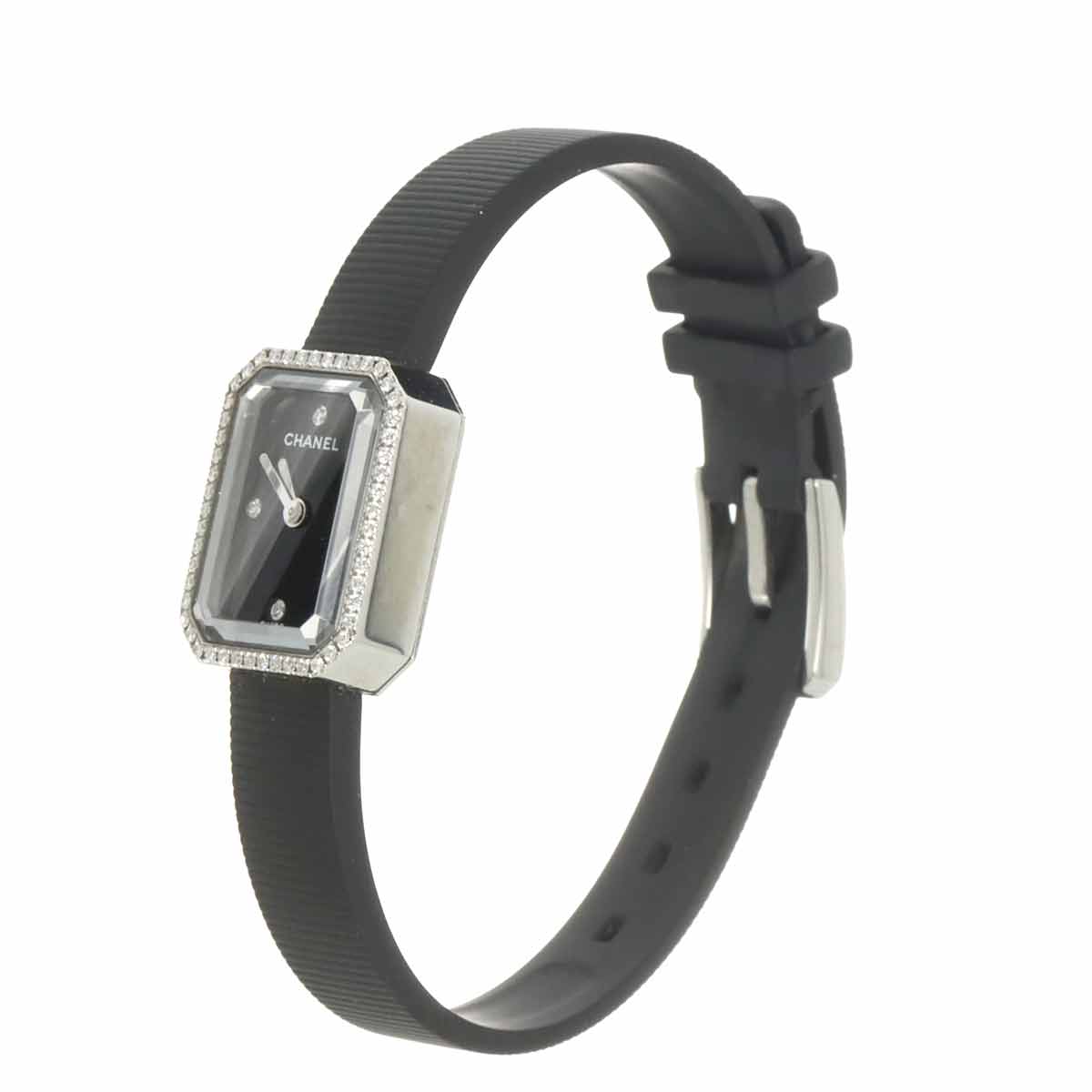 Premiere H2434 Bezel Diamond 4P Rubber Belt Black Dial Ladies