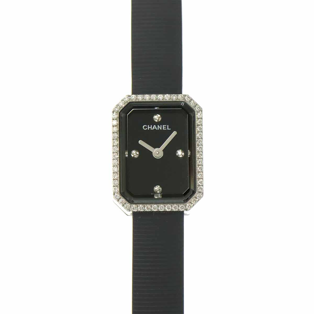 Premiere H2434 Bezel Diamond 4P Rubber Belt Black Dial Ladies