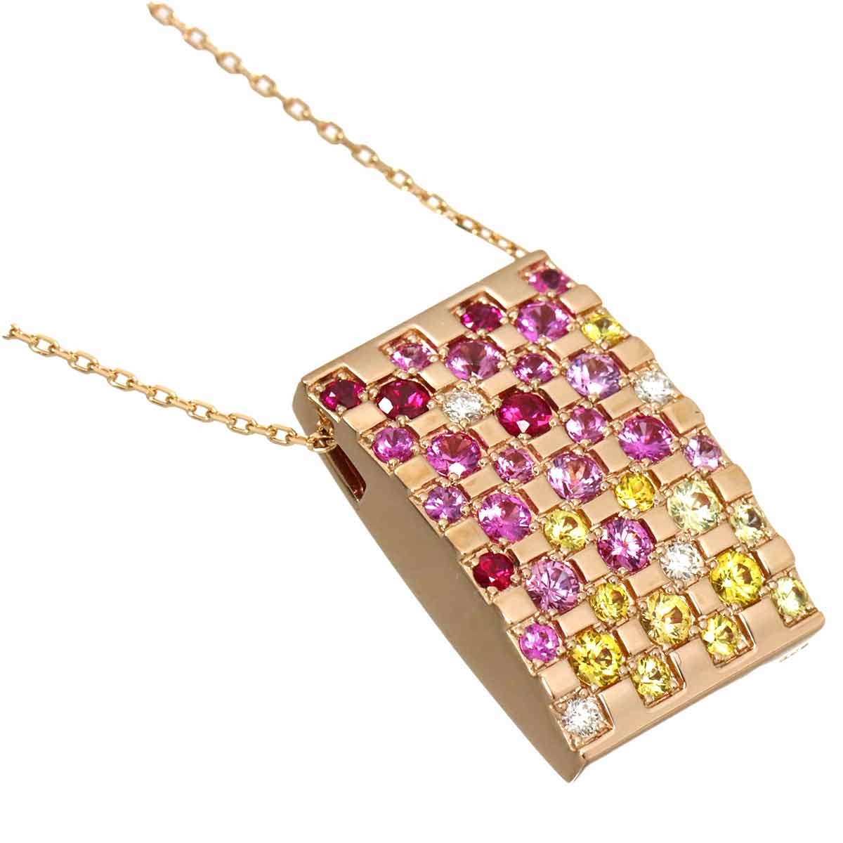 Sapphire Diamond 0.09ct Necklace 18K Pink Gold 750