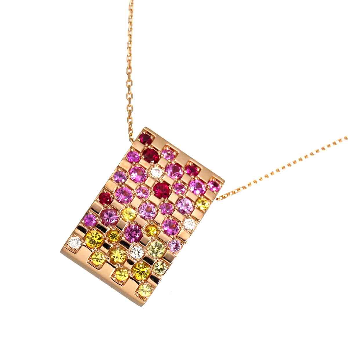 Sapphire Diamond 0.09ct Necklace 18K Pink Gold 750